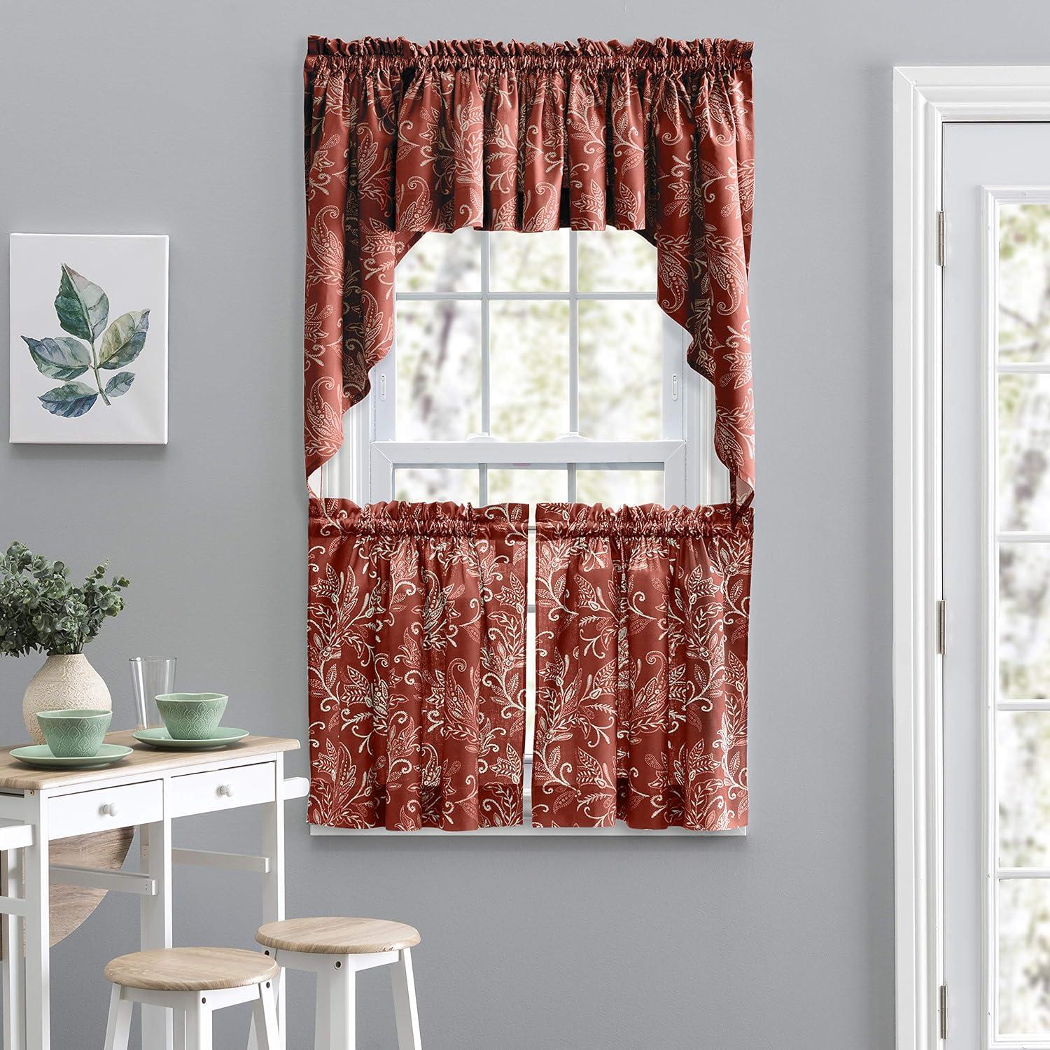 Ellis Curtain Lexington Leaf Pattern on Colored Ground Tailored Swags 56"x36" Brick