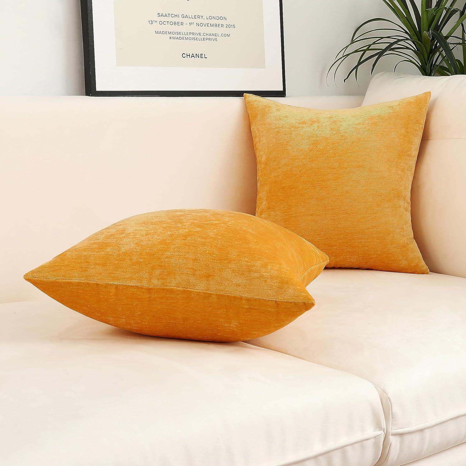 Set of 2 Mustard Yellow Linen Throw Pillow Covers 18x18 Inch