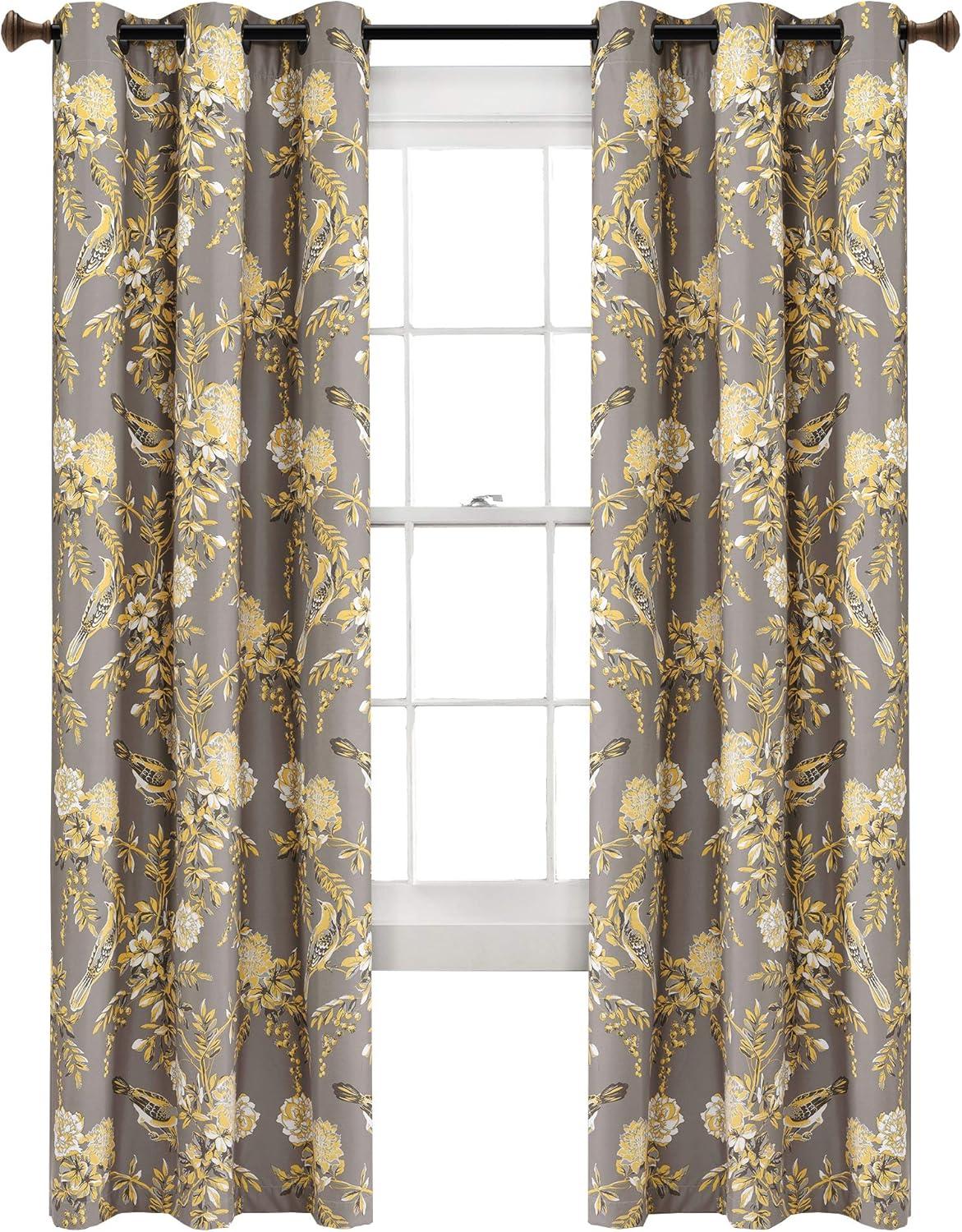 Farmhouse Bird And Flower Polyester Curtain Pair (Set of 2)