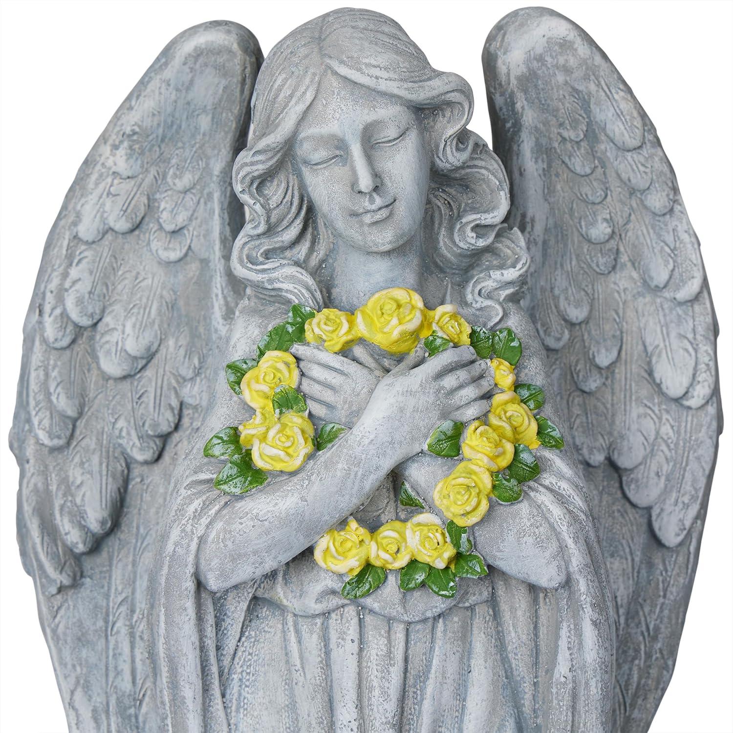 Alpine Corporation 29"H Angel with Yellow Flower Wreath Garden Statue