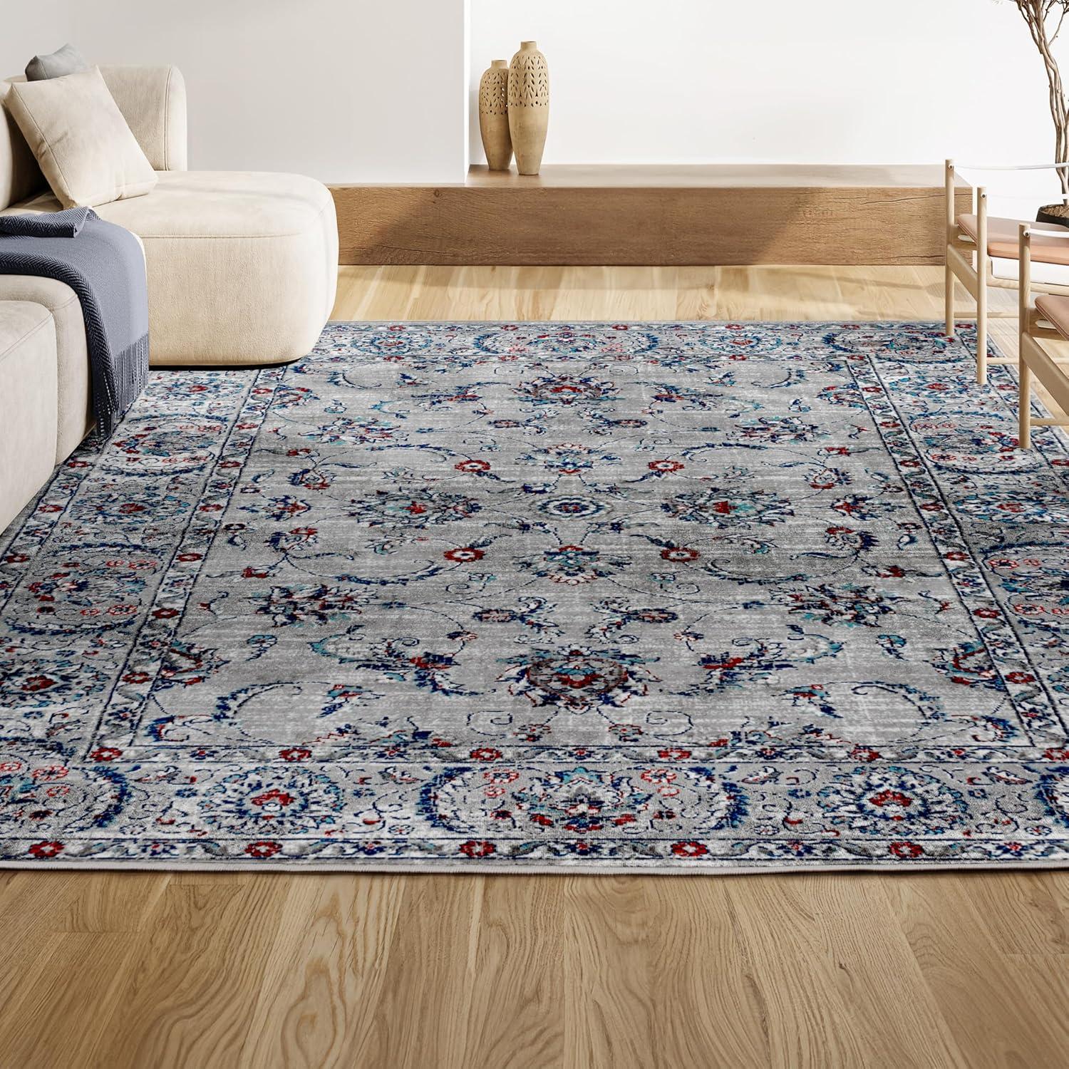 3'x5' Modern Persian Vintage Area Rug, Light Grey/Red - JONATHAN Y
