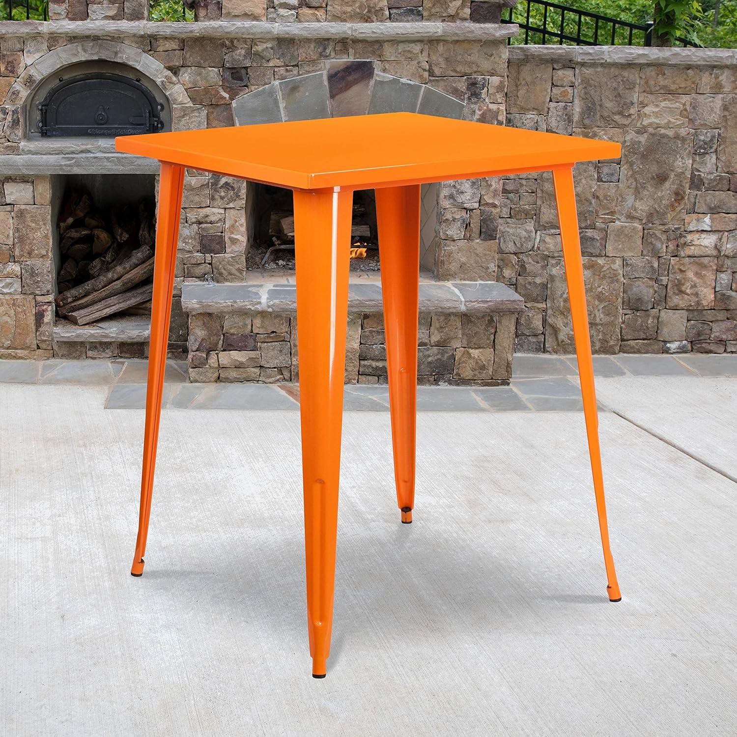 Flash Furniture Commercial Grade 31.5" Square Orange Metal Indoor-Outdoor Bar Height Table