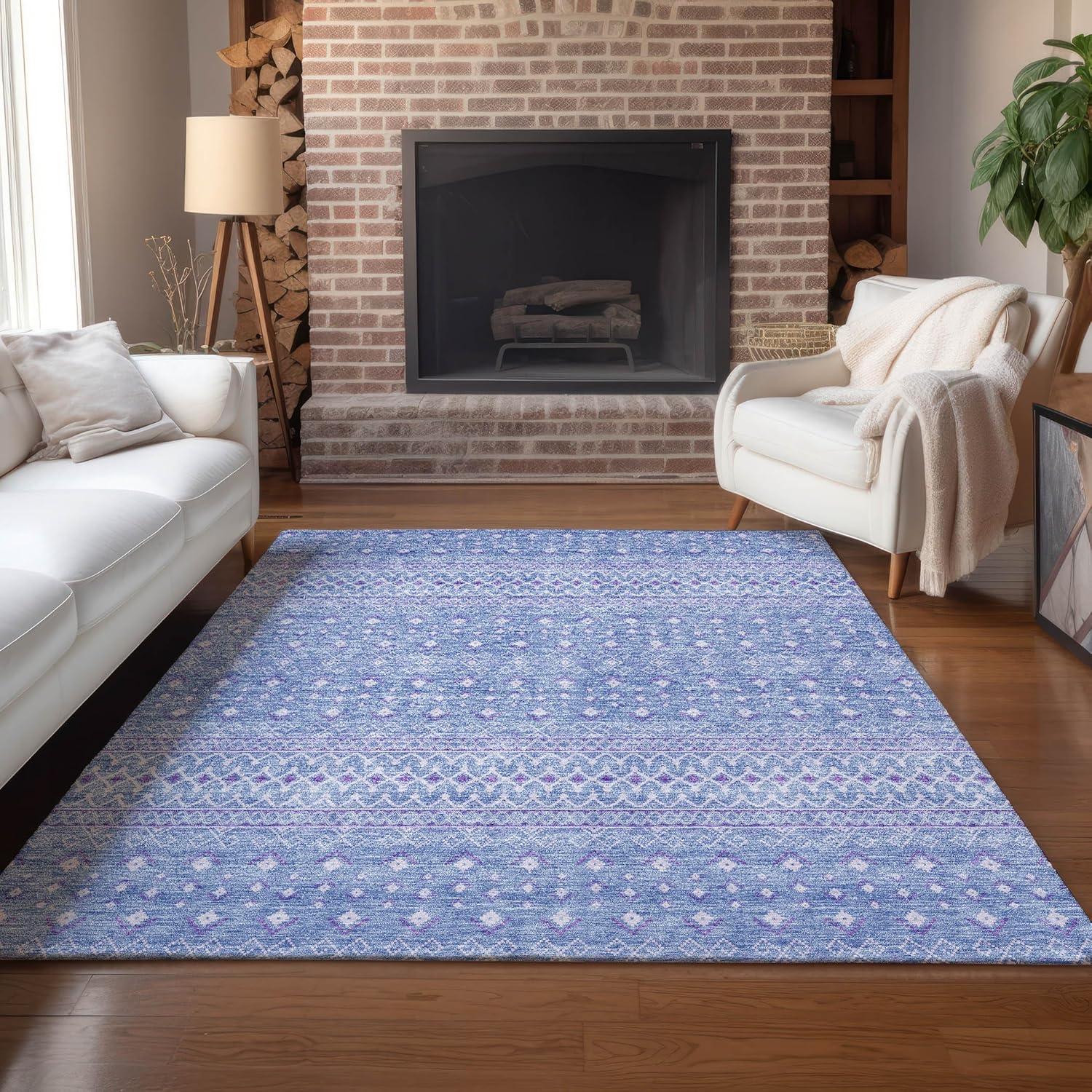 Sky Blue Synthetic Flat Woven 8' x 10' Bohemian Rug