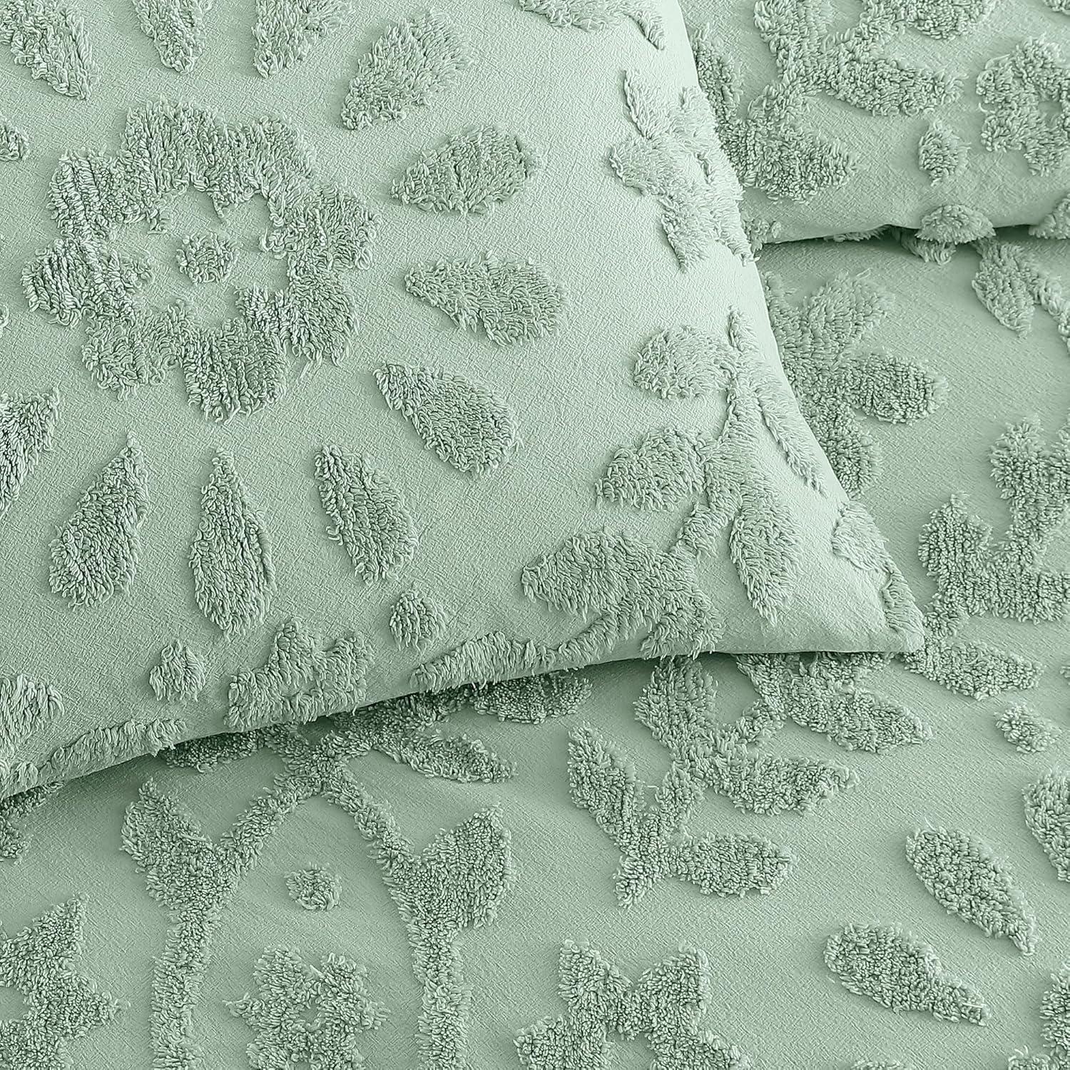 Sage Green Cotton Chenille Full/Queen Duvet Cover Set