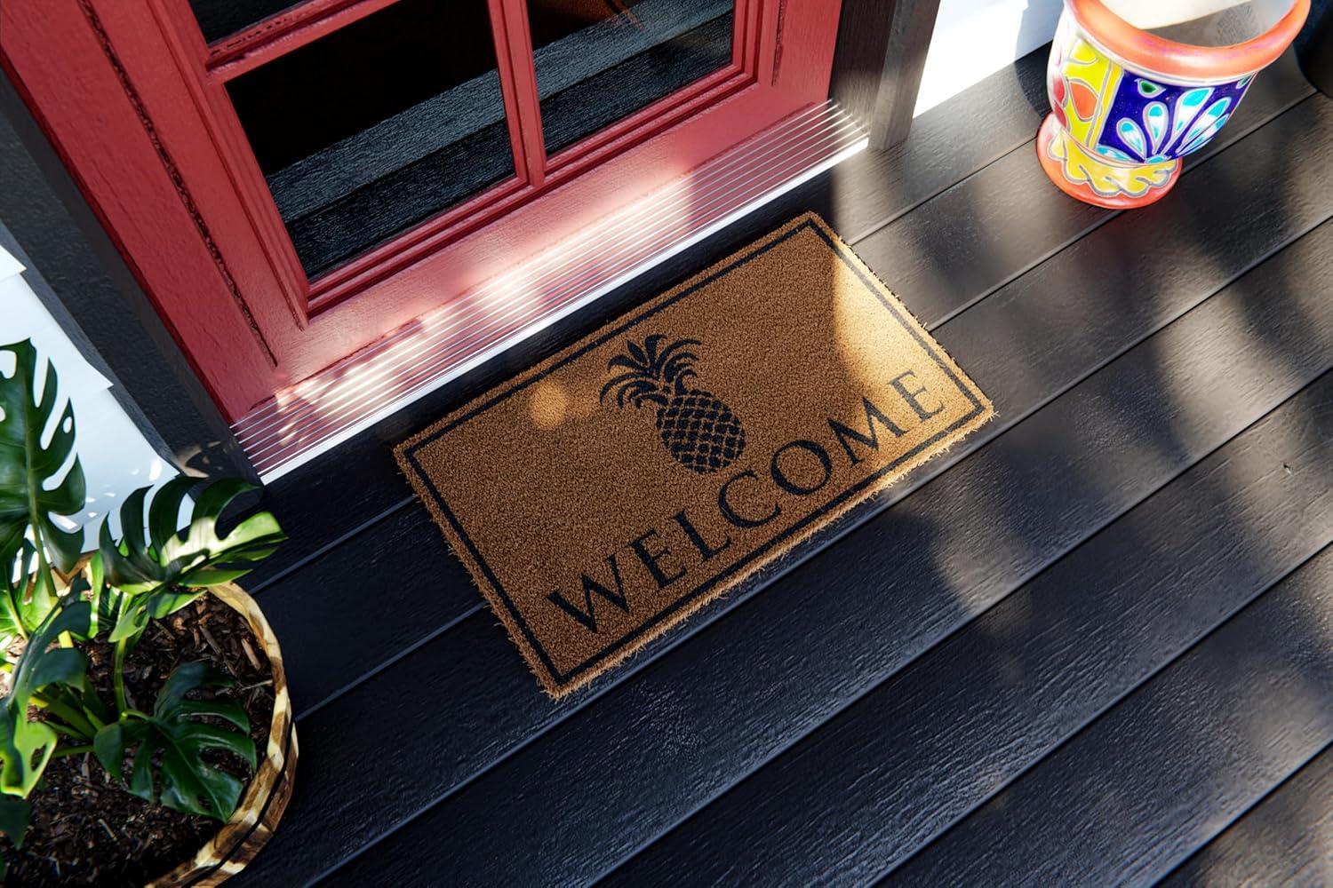 Classic Pineapple Welcome Mat, Natural Coir Fiber Doormat, Perfect for any Entryway, Anti-Slip Mat Backing