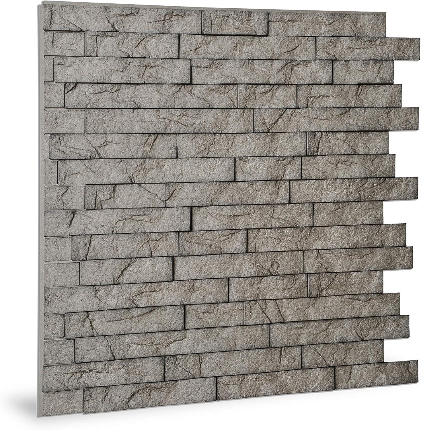 Innovera Décor 3D PVC Interlocking Wall Panels, Faux Ledgestone Cement, 24" x 24", 1 pc, 4 sq. ft.