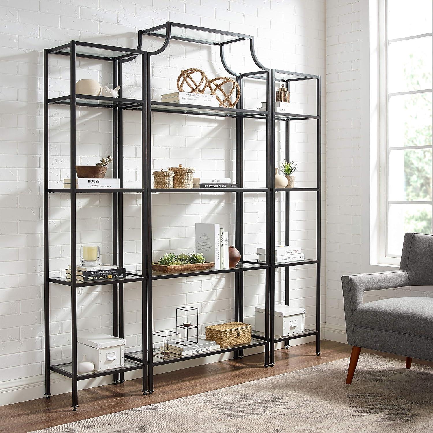 80.5" 3pc Aimee Narrow Etagere Set Oil Rubbed Bronze - Crosley: Tempered Glass Display, Steel Frame, Fixed Shelves