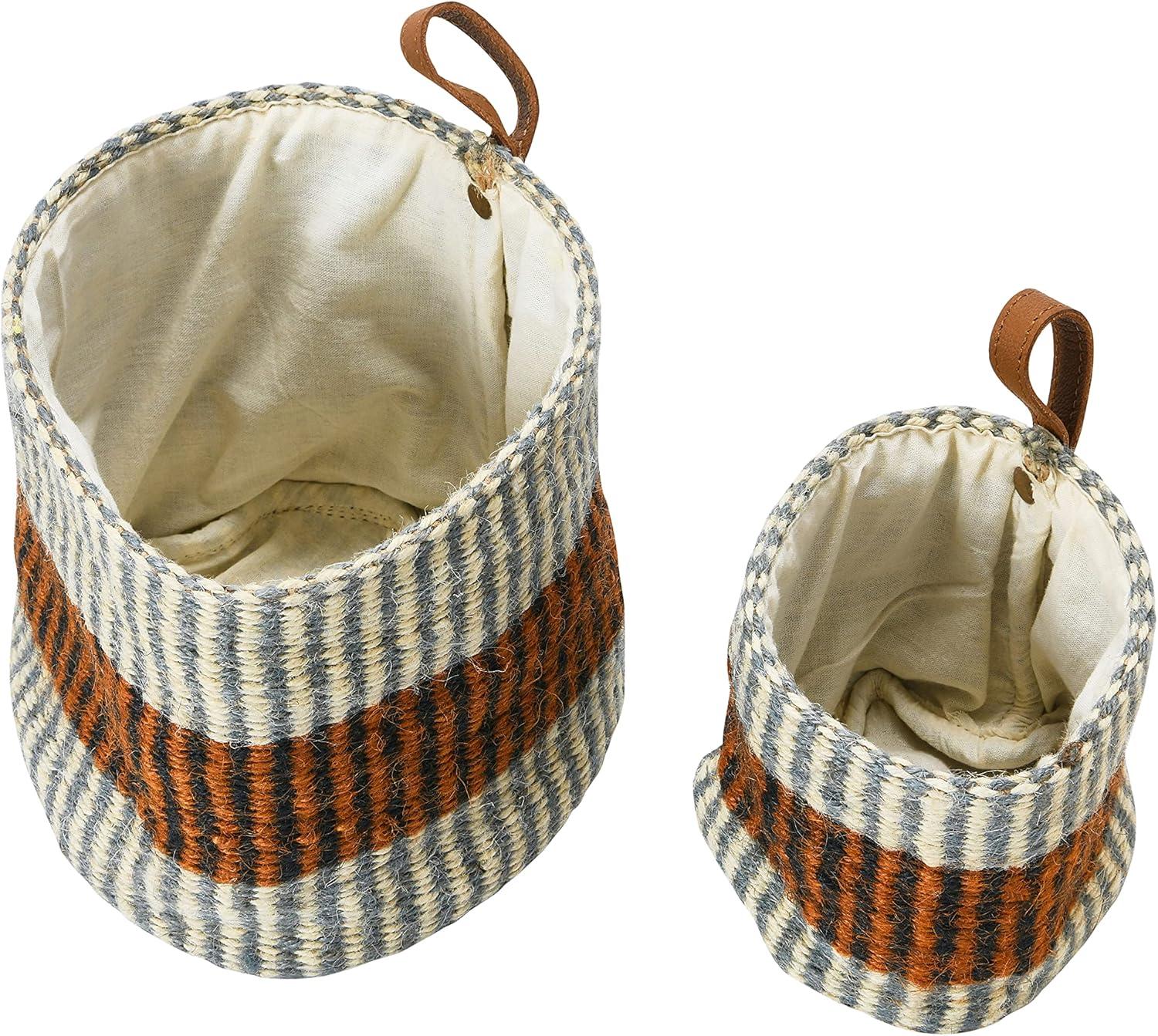 Creative Co-Op Woven Jute Baskets with Liner, Rust Striped, Set of 2 Sizes