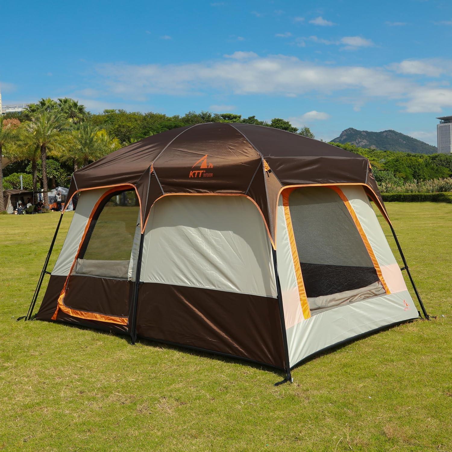 Large Gray and Orange Waterproof 6-Person Cabin Tent