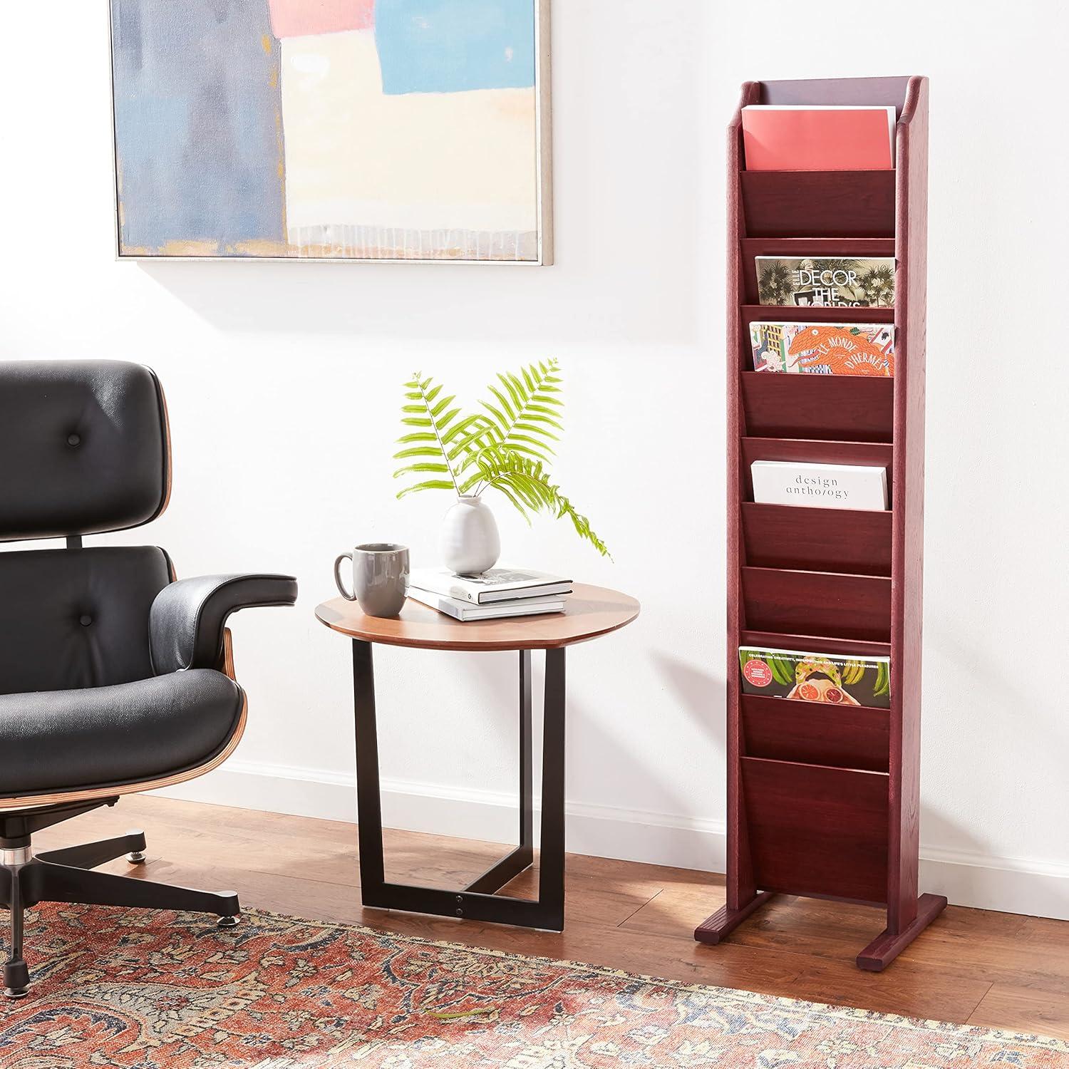 Wooden Mallet Free Standing 10 Pocket Magazine Rack in Mahogany