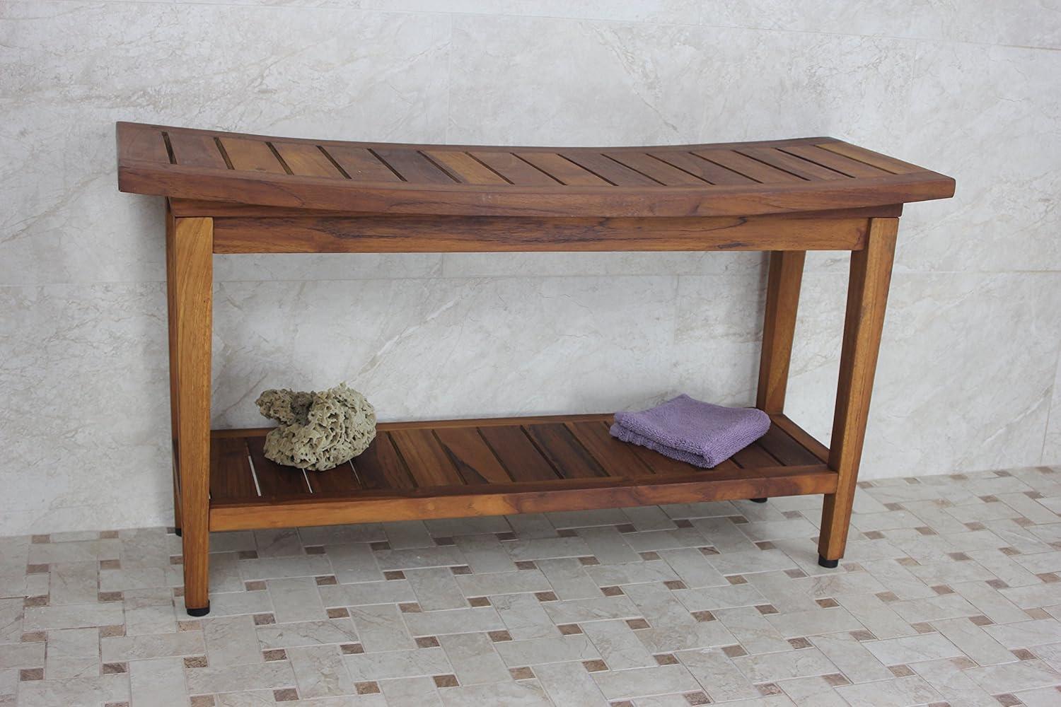 Maluku 36" Teak Shower Bench with Shelf