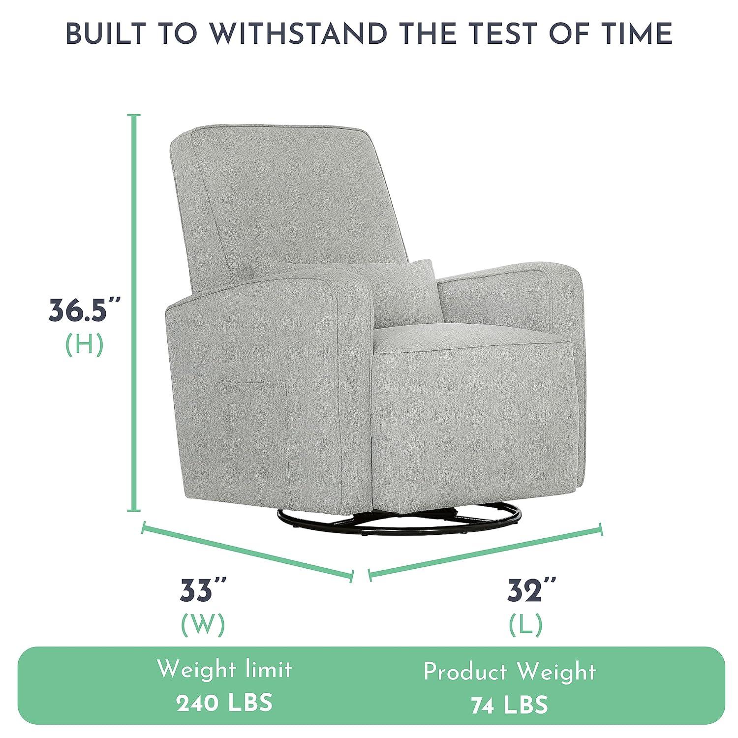 Evolur Holland Upholstered Swive Glider with Free Lumbar Pillow, Durable Soft Fabric