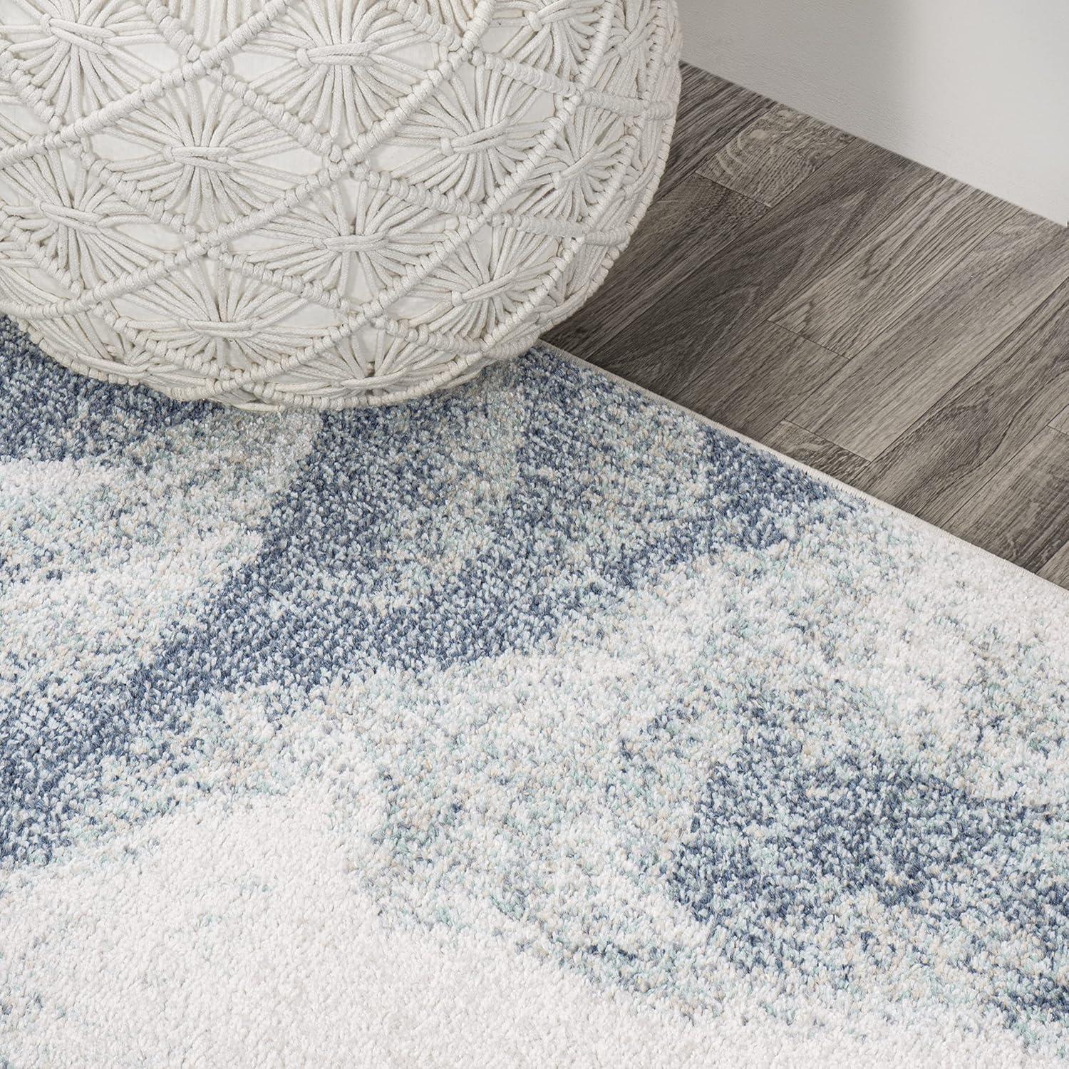 2' x 8' Petalo Abstract Two-Tone Modern Runner Rug, Blue/Cream - JONATHAN Y