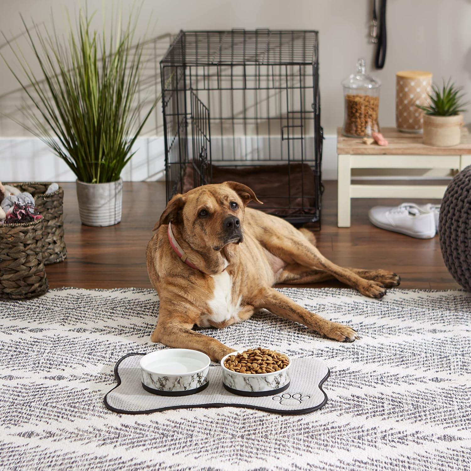 Bone Dry Pet Bowl - White Marble - Medium 6Dx2H Set/2