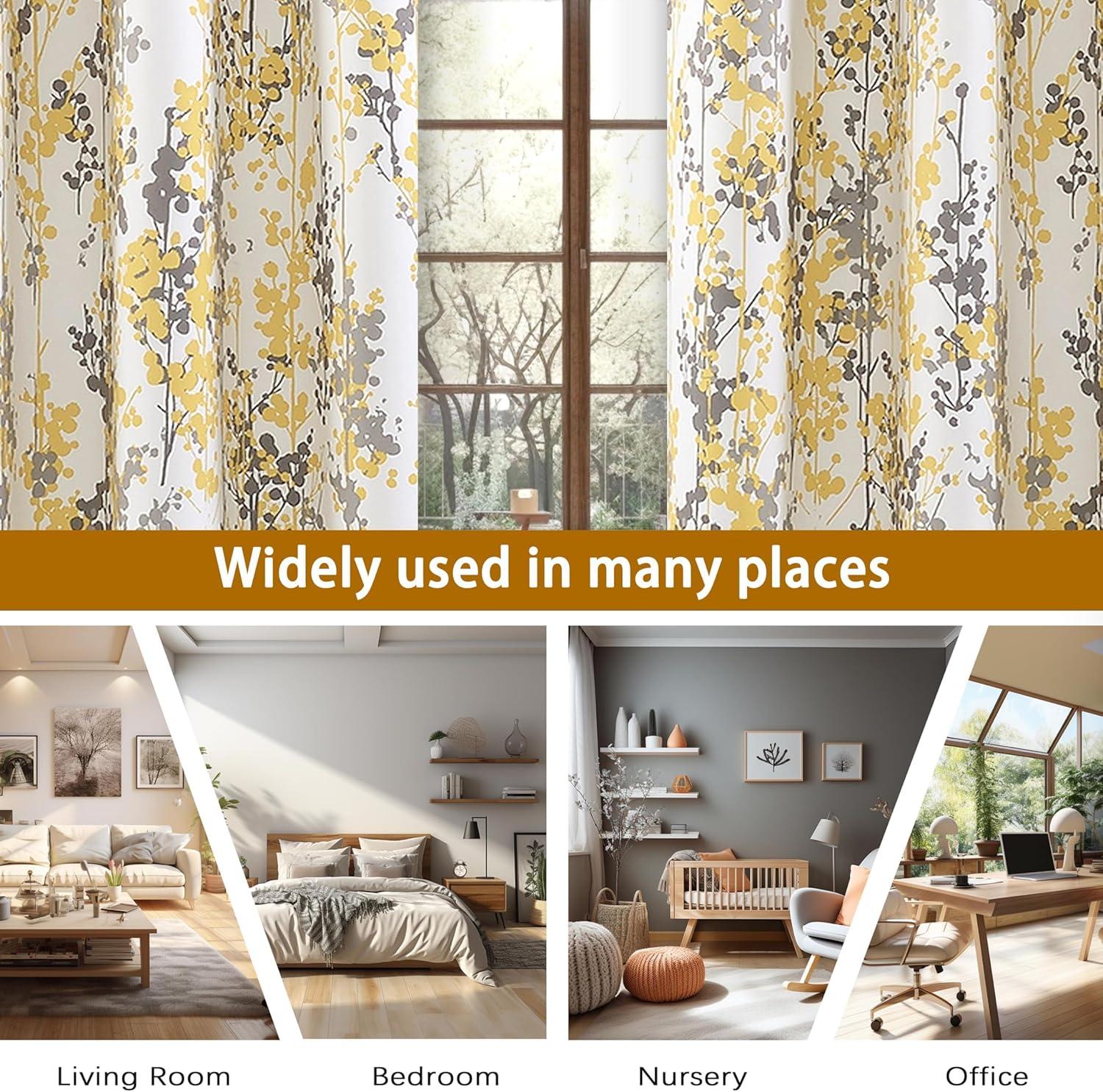 DriftAway 2 Piece Floral Room Darkening Curtains 84"L x 52"W Golden Golden Yellow/Gray