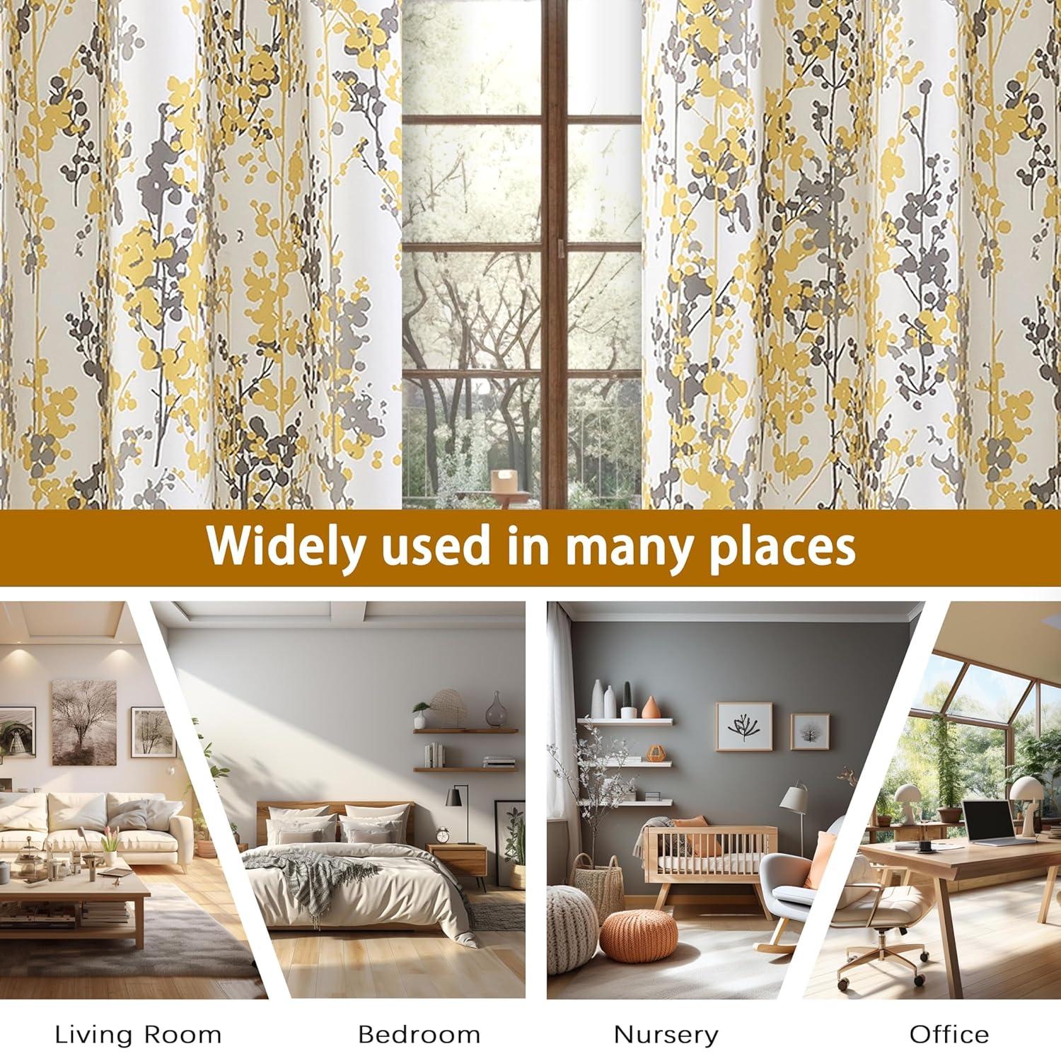 DriftAway 2 Piece Floral Room Darkening Curtains 84"L x 52"W Golden Golden Yellow/Gray