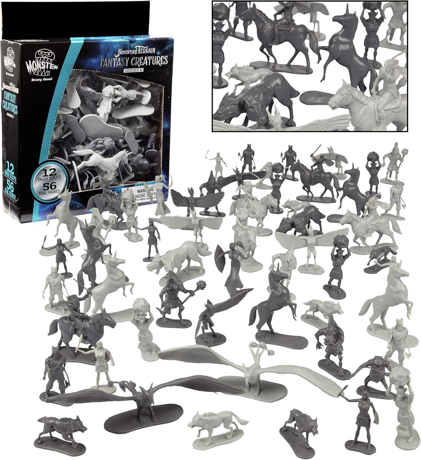 SCS Direct Fantasy Creatures Mini Action Figure Playset - 56pc Toy Monster Miniatures w 12 Different Sculpts
