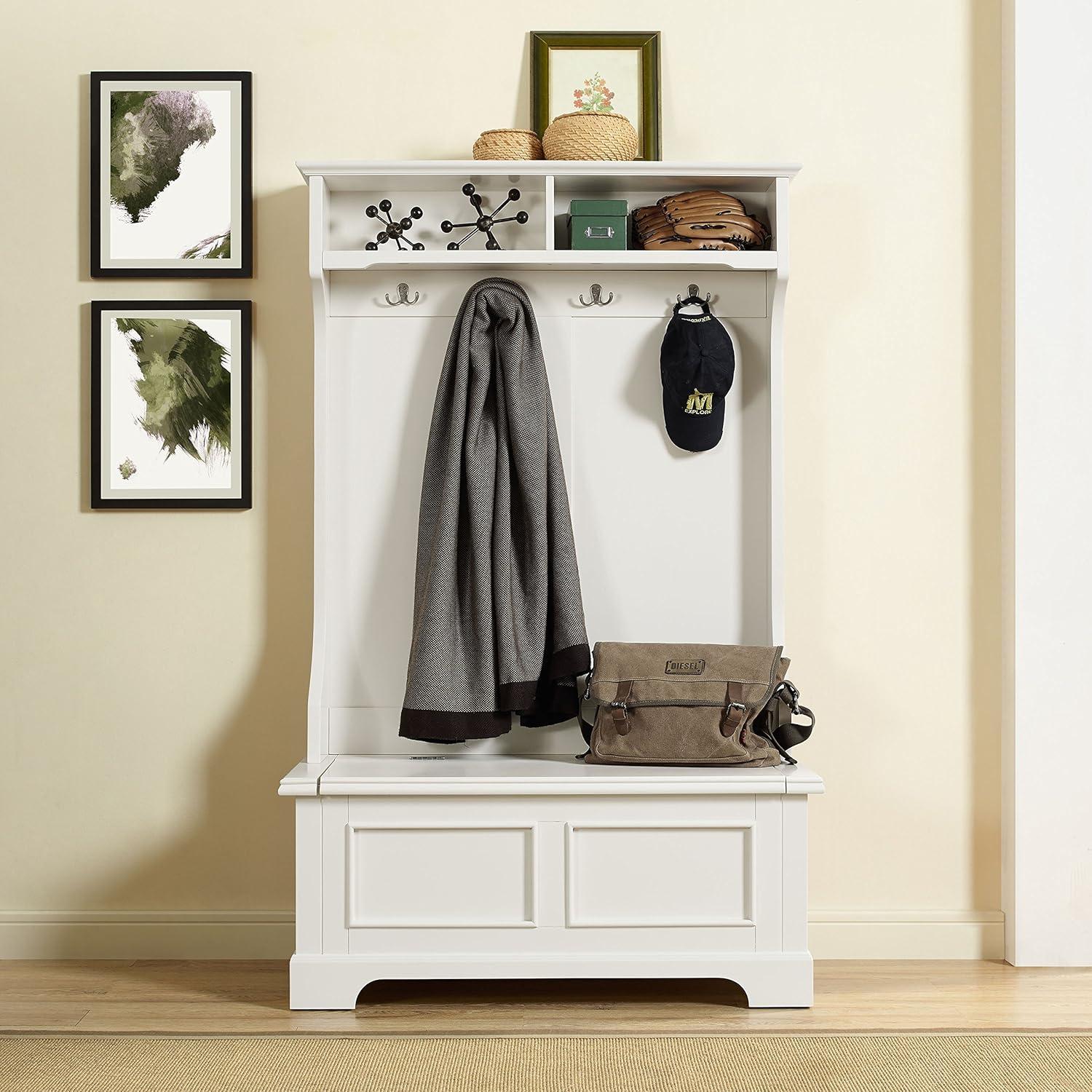 White Hall Tree with Storage Bench and Hooks