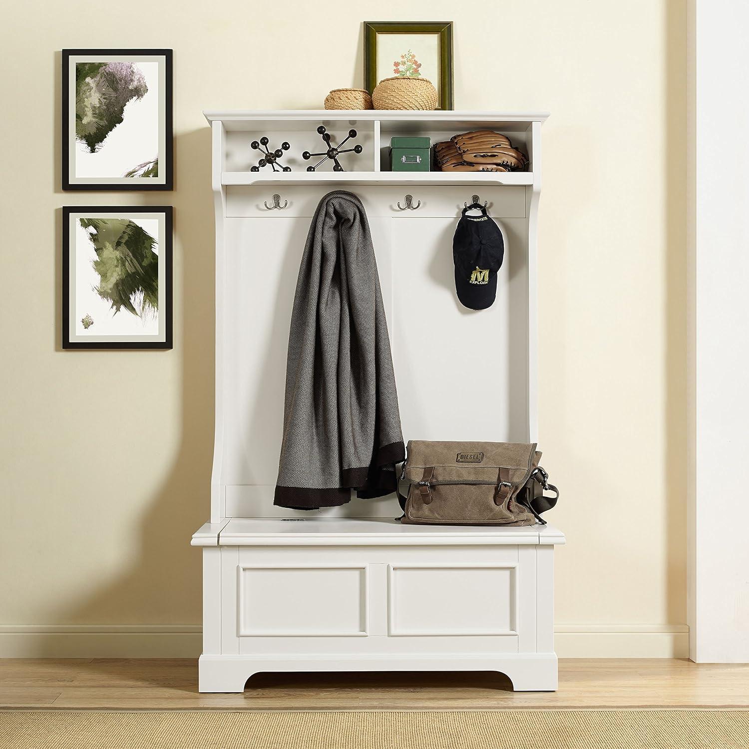 Campbell Hall Tree White - Crosley: Foyer Seating, Coat Hooks, Storage Bench, Cubbies