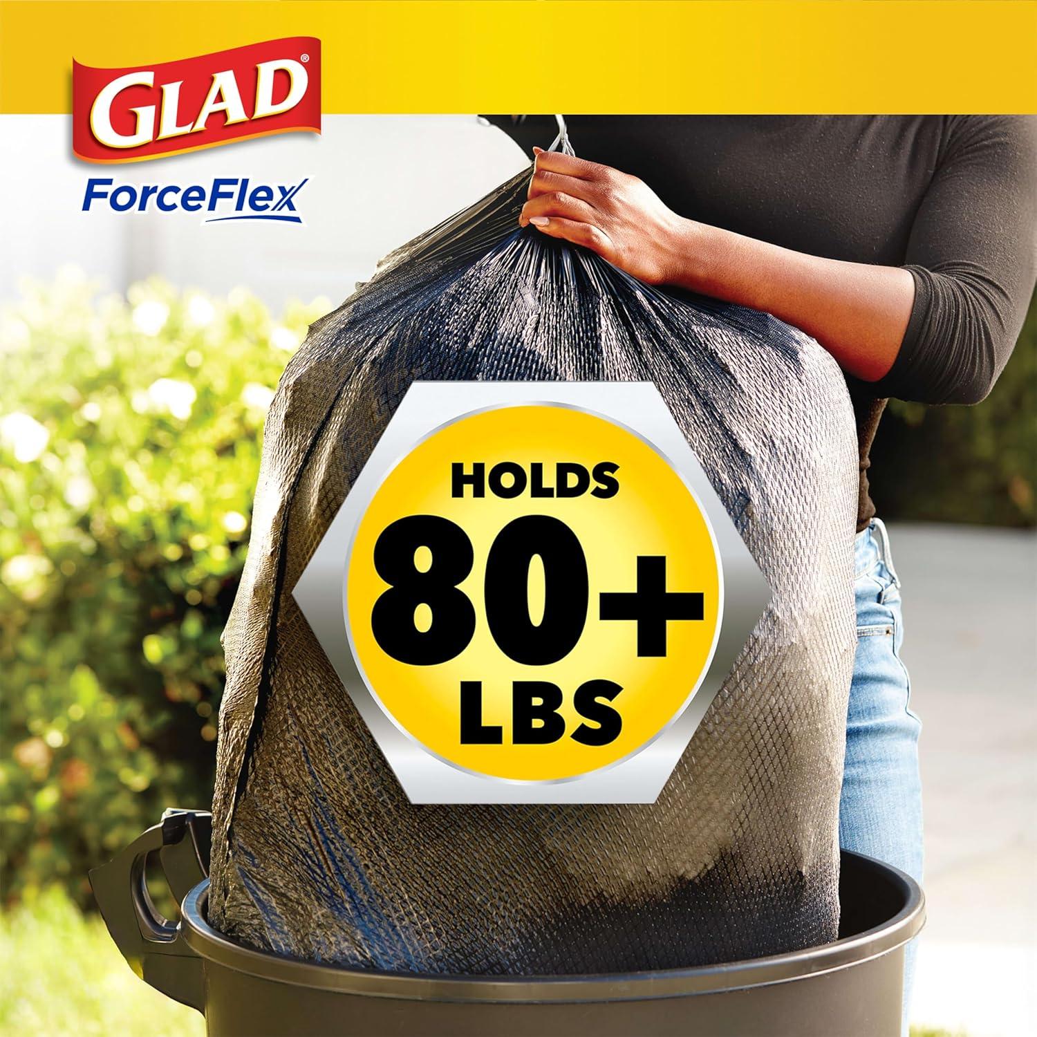 Glad Large Drawstring Trash Bags, Forceflex 30 Gallon Black Trash Bags, 25 Count
