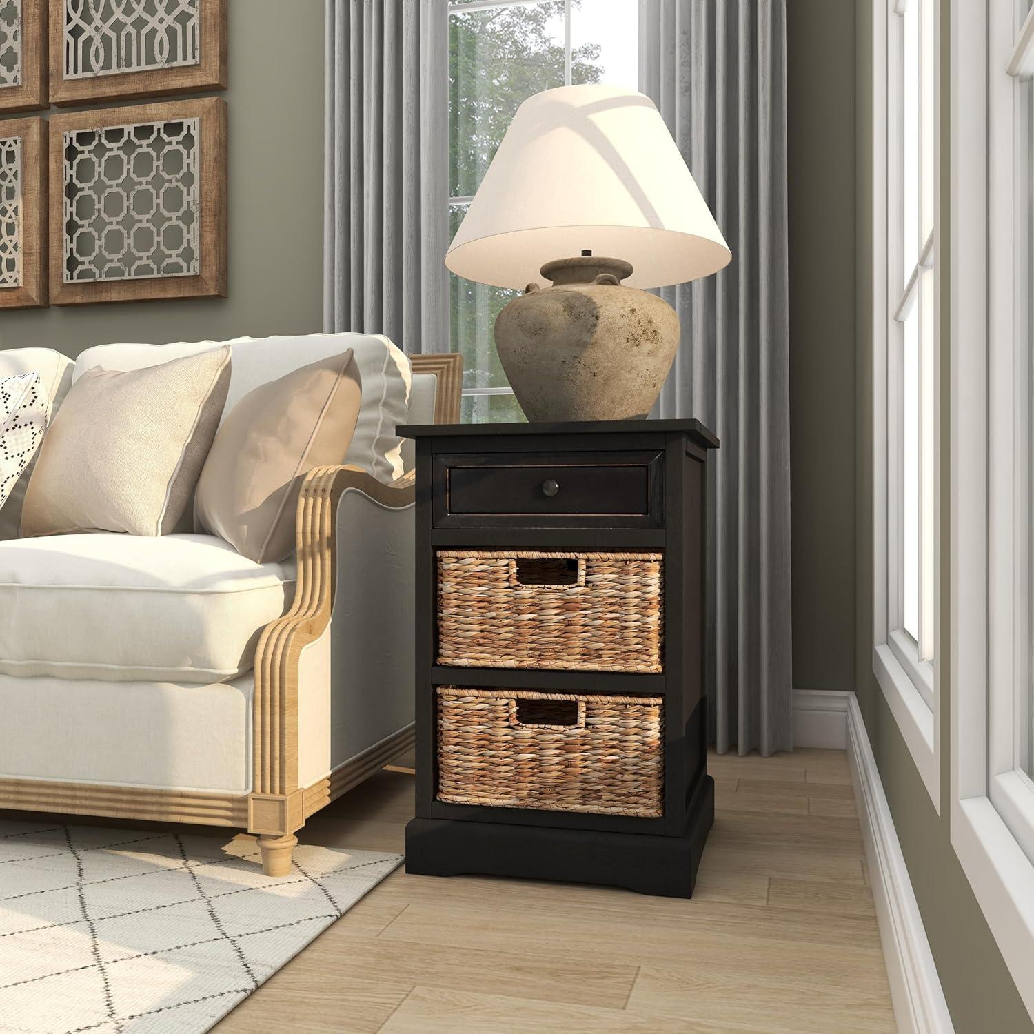 Farmhouse Wooden Chest with Wicker Basket Drawers Black - Olivia & May: No Assembly, Indoor Use, MDF Composite