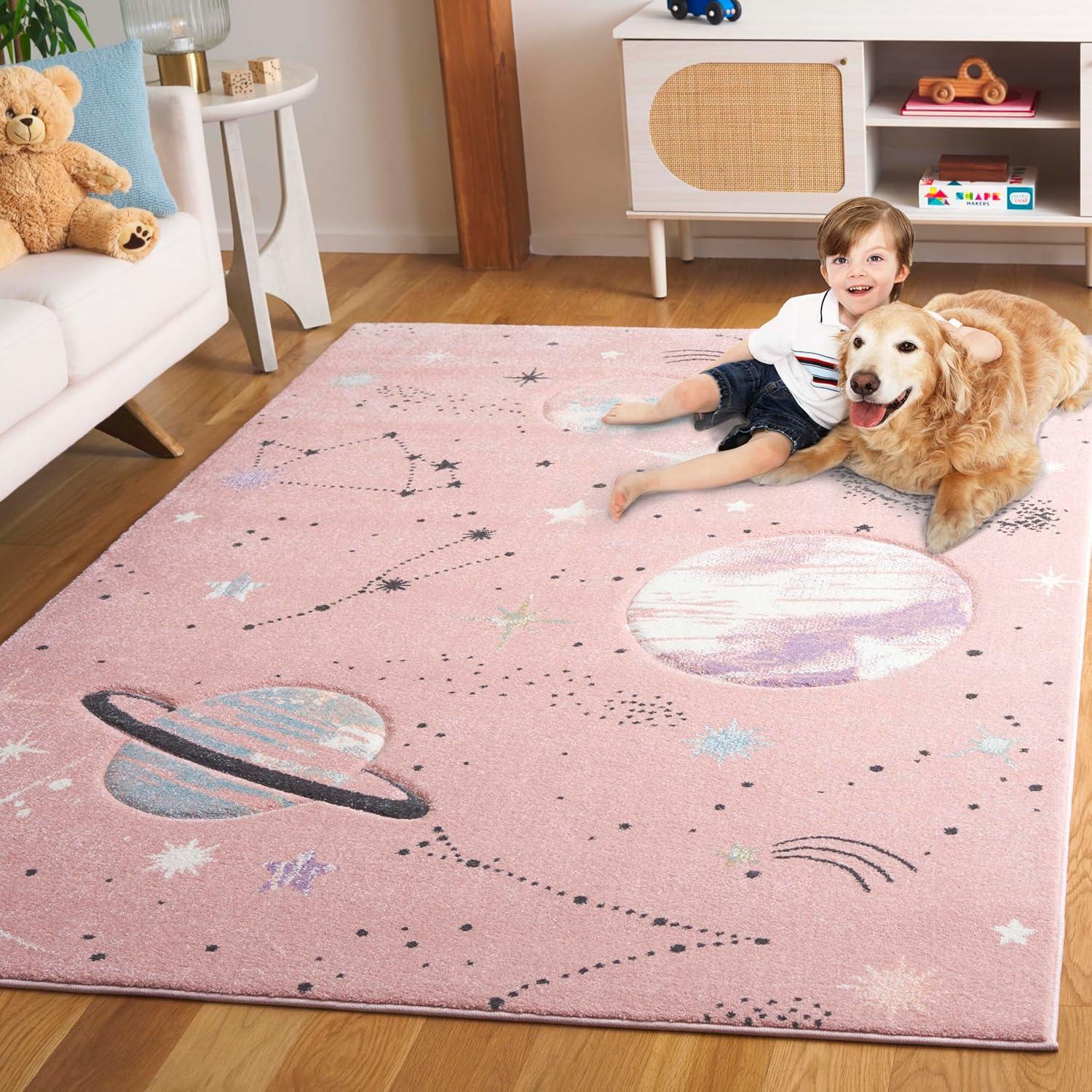 Pink and Purple Rectangular Non-slip Kids Rug