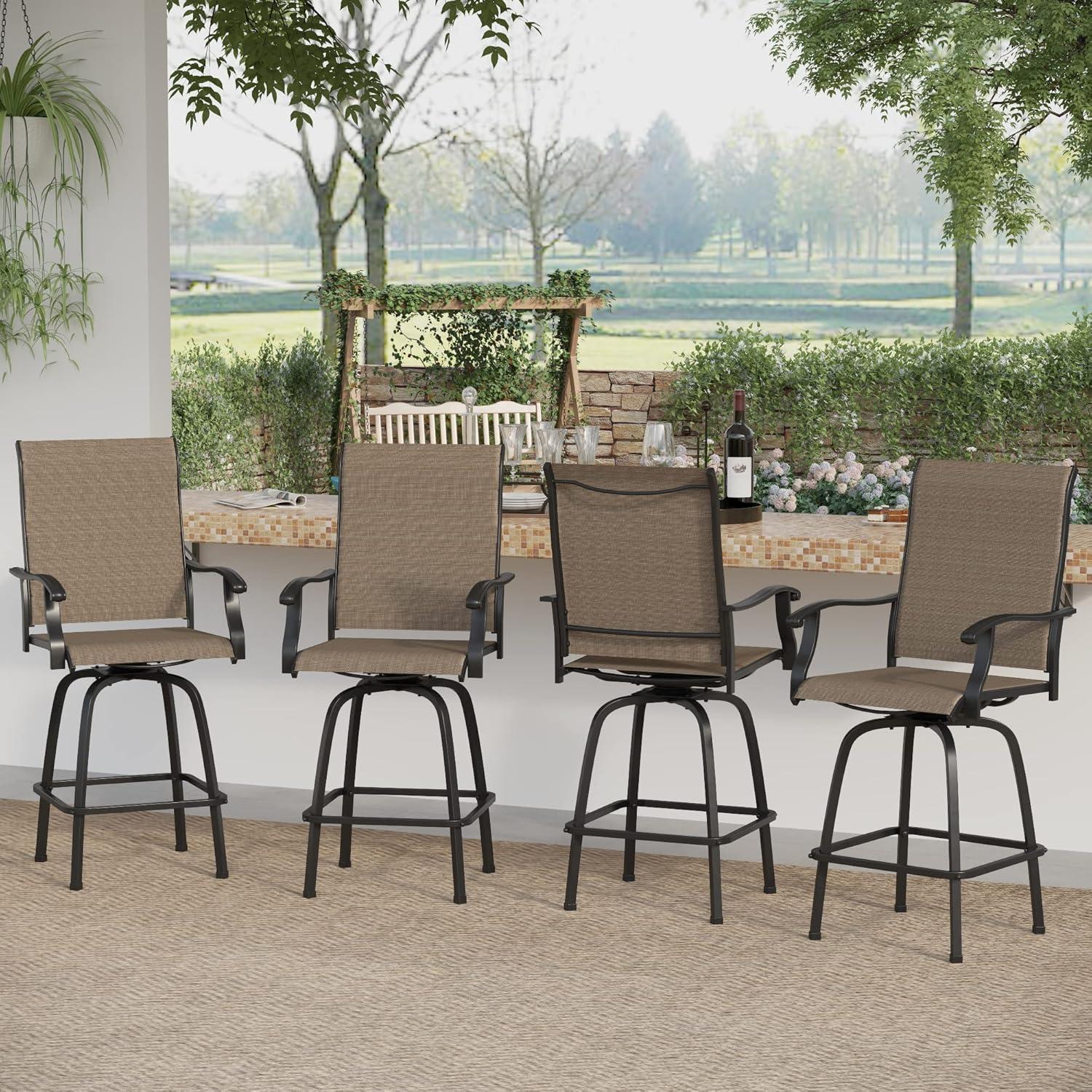 Swivel 4-Piece Metal Outdoor Bar Stool Chair High Bar Stools in Brown