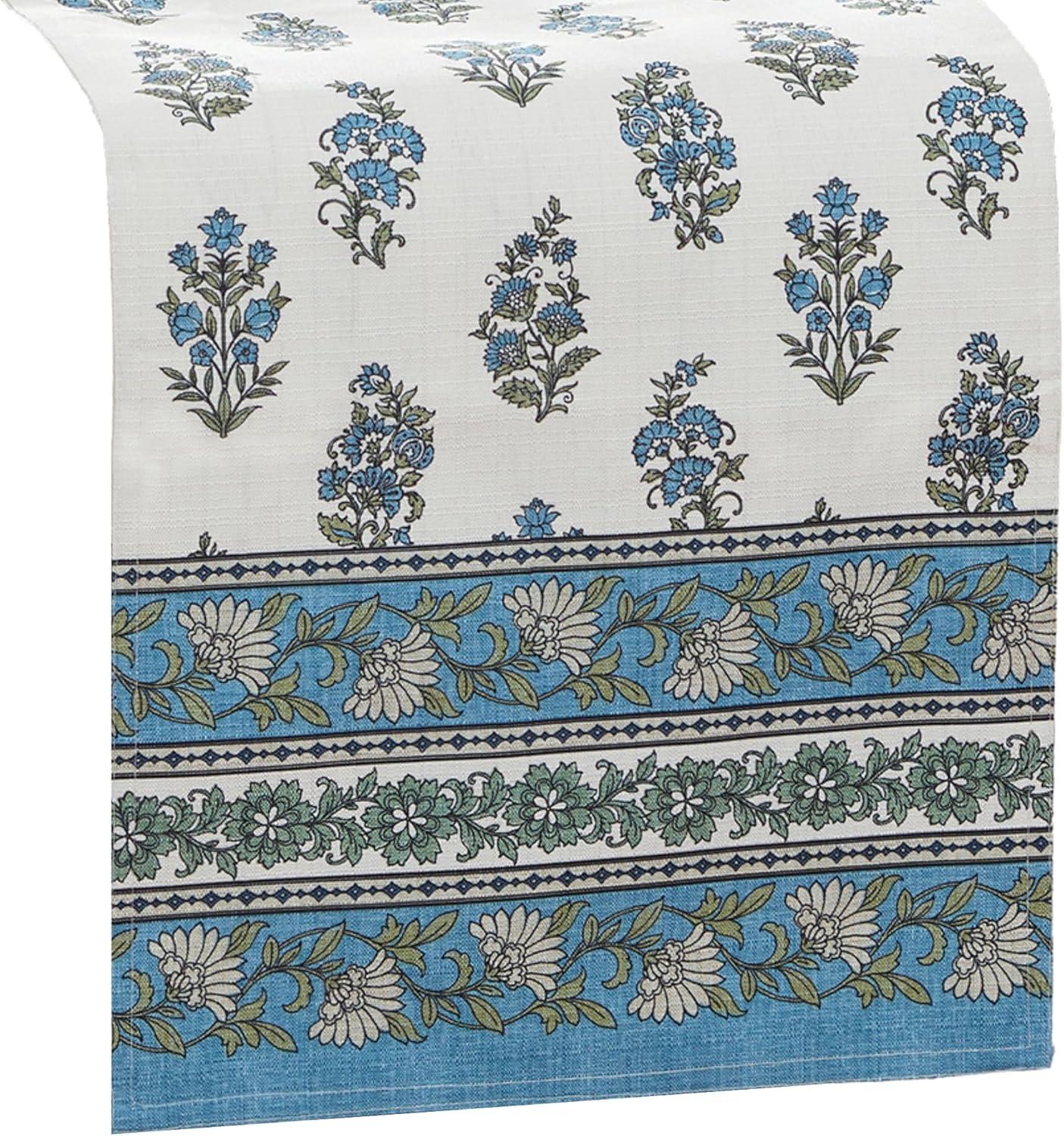 Tropez Block Print Stain & Water Resistant Indoor/Outdoor Table Runner - Multicolor - 13x70 - Elrene Home Fashions