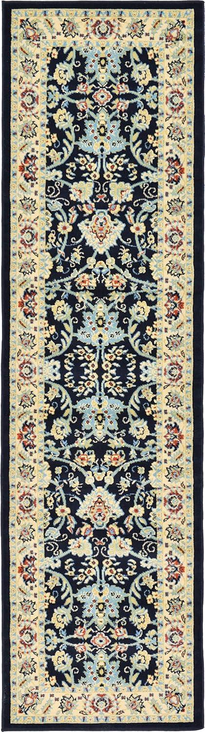 Navy Blue and Ivory Synthetic Reversible Runner Rug