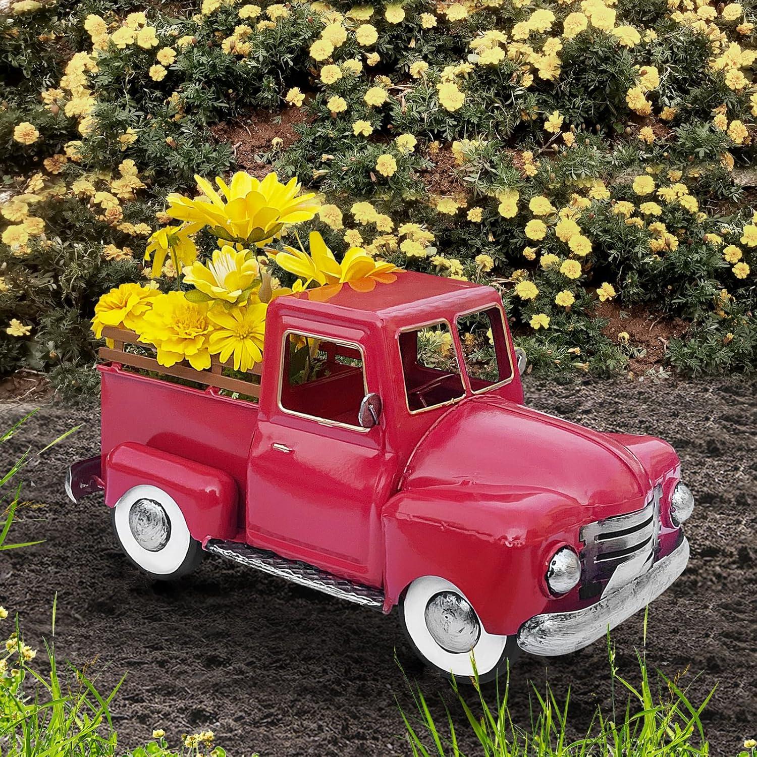 Farmhouse Red Vintage Truck Decor, Home Decorative Christmas Truck, Metal Trucks for Your Kitchen, Bedroom, Office, Living Room, Bathroom, & Holiday Shelf Centerpiece Table Decorations