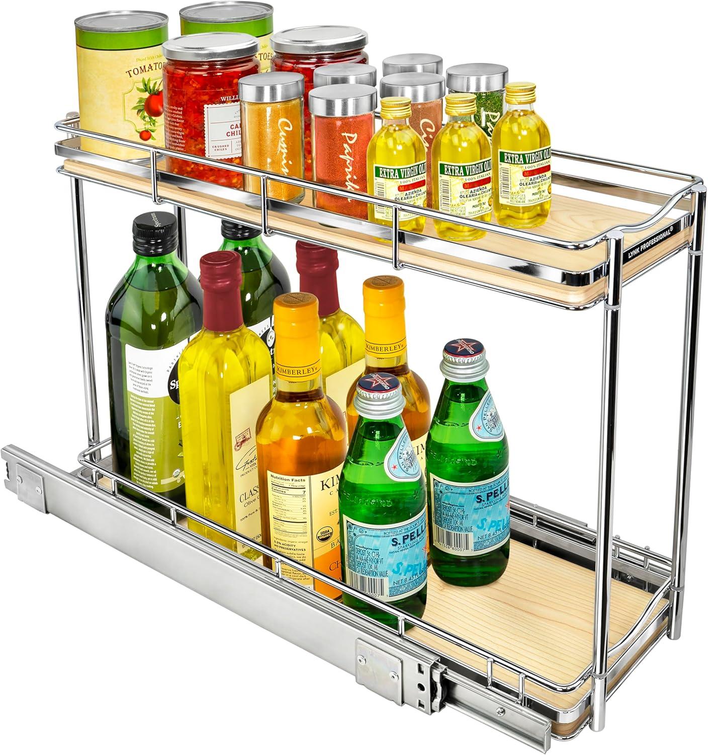 LYNK PROFESSIONAL® Elite™ Pull Out Cabinet Organizer - 6”x21” - Sliding Spice, Bottle Storage - Narrow Slide Out Drawers for Kitchen Cabinets, Roll Out Shelves - Lifetime Ltd Warranty, Wood and Chrome