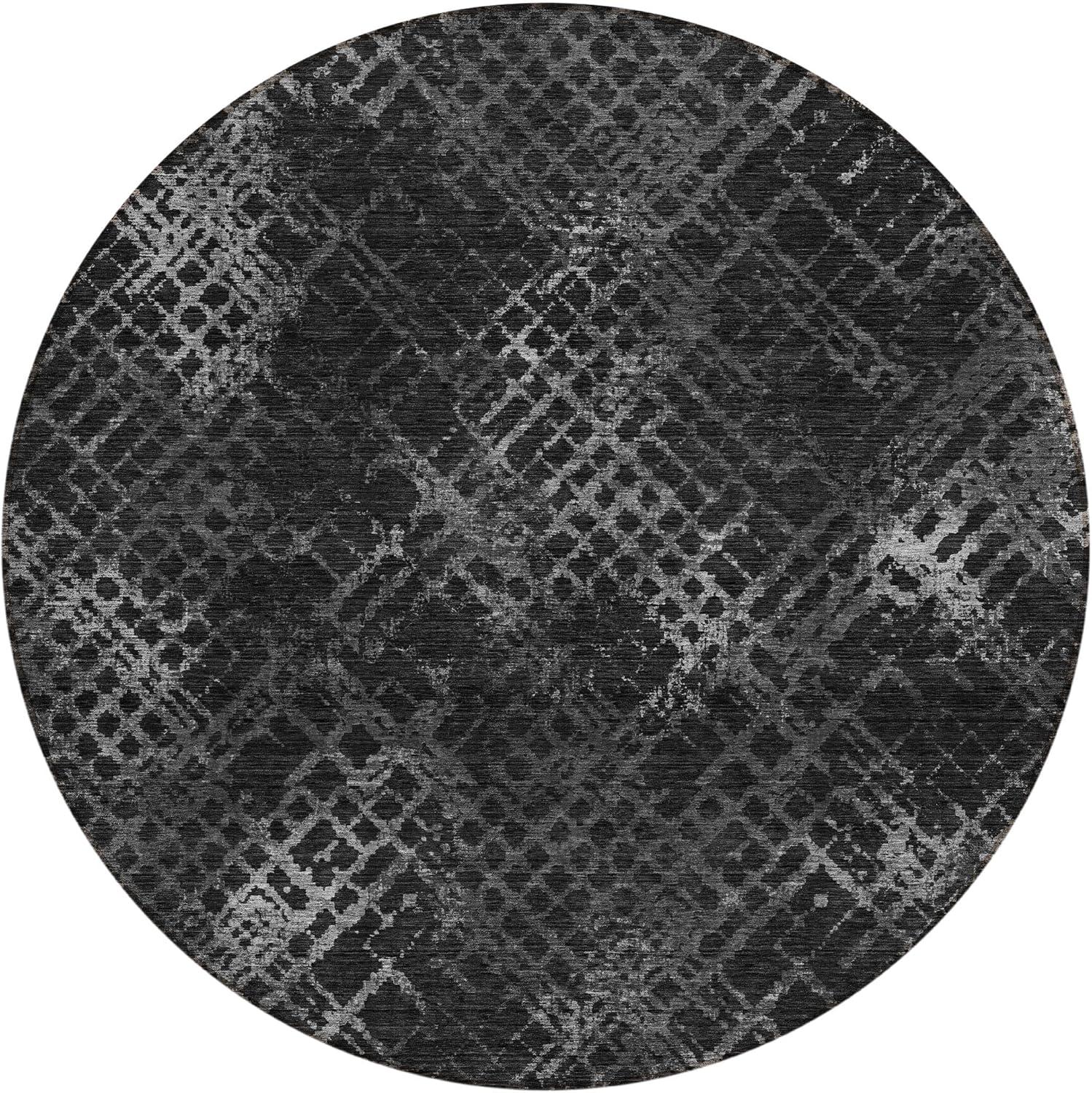 Charcoal Round 8' Synthetic Flat Woven Indoor/Outdoor Rug