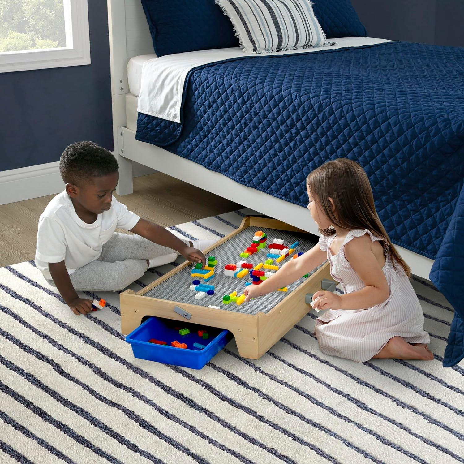 Gray Wooden Folding Play Table with Storage Bins