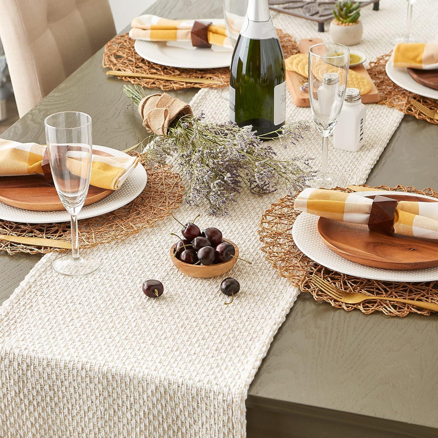 Natural Cotton Woven Table Runner with Fringed Edges, 15x108