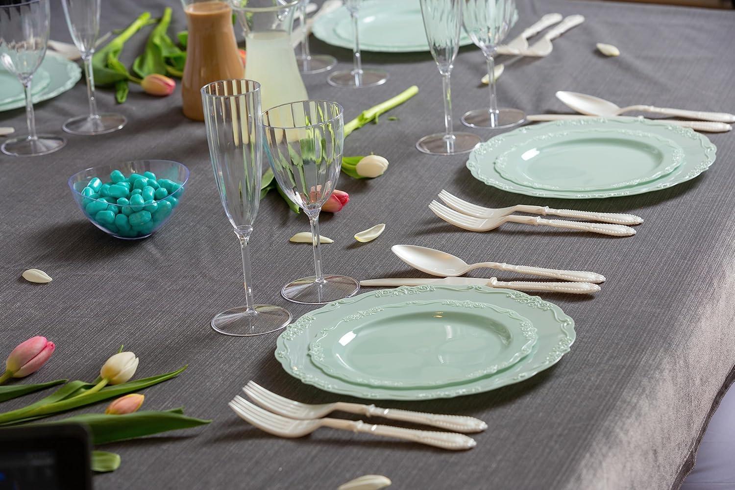 Posh Setting 60 Piece Green Round Plastic Dinnerware Value Set - Casual