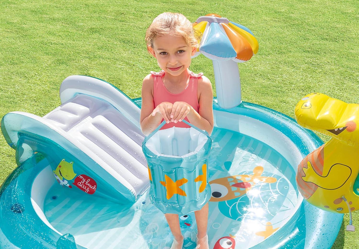 Intex 57165EP Gator Outdoor Inflatable Kiddie Pool Water Play Center with Slide