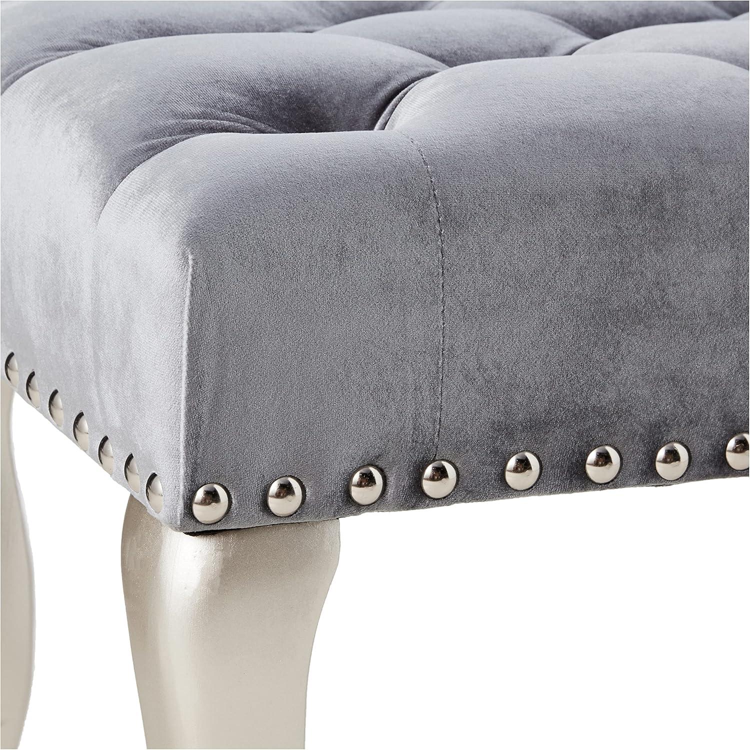 Roundhill Furniture Decor Maxem Fabric Upholstered Bench with Nailhead Gray