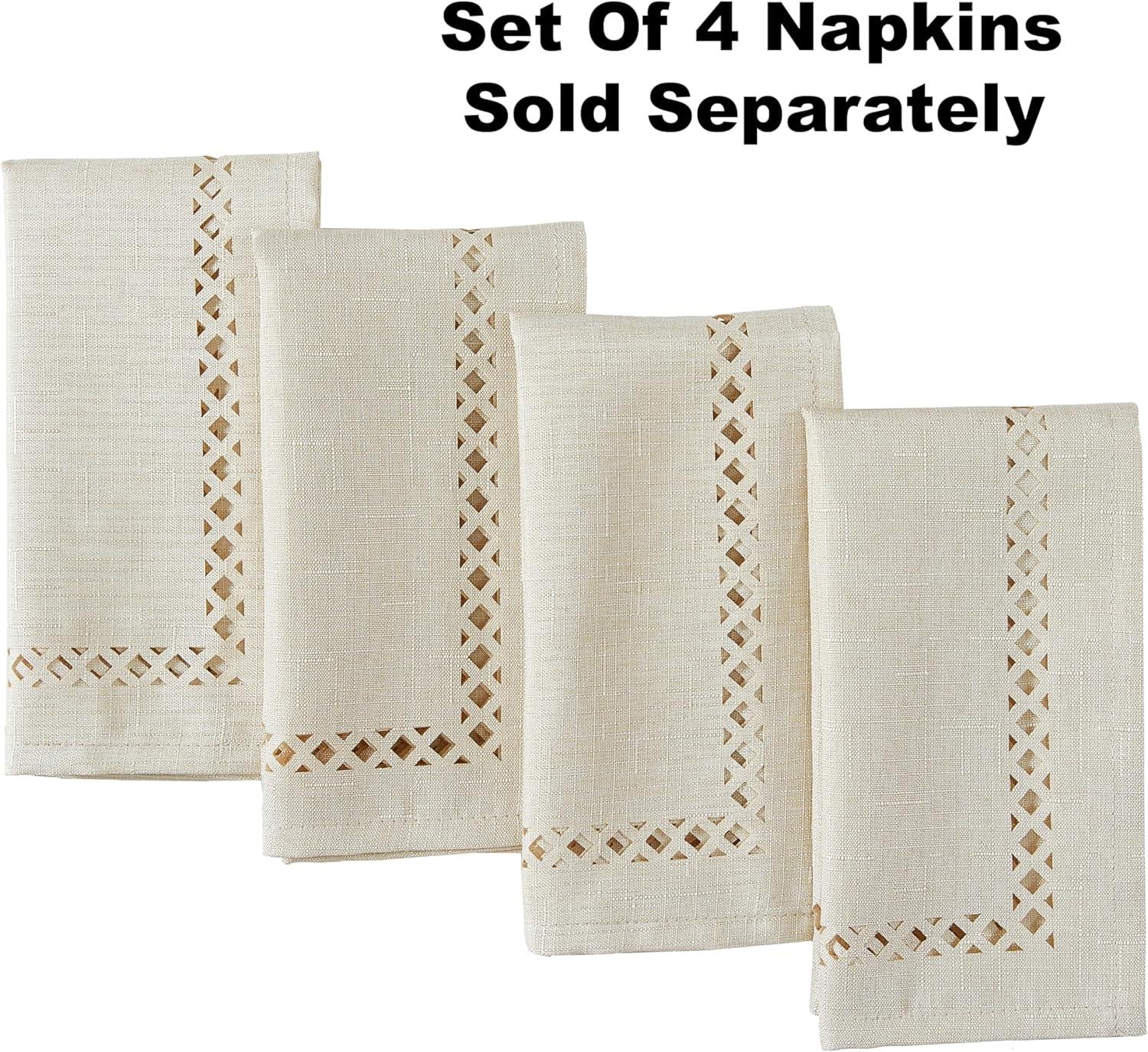 Newbridge Provence Lattice Cutwork Solid Color Textured Fabric Table Runner, 70 Inch Long, Ivory