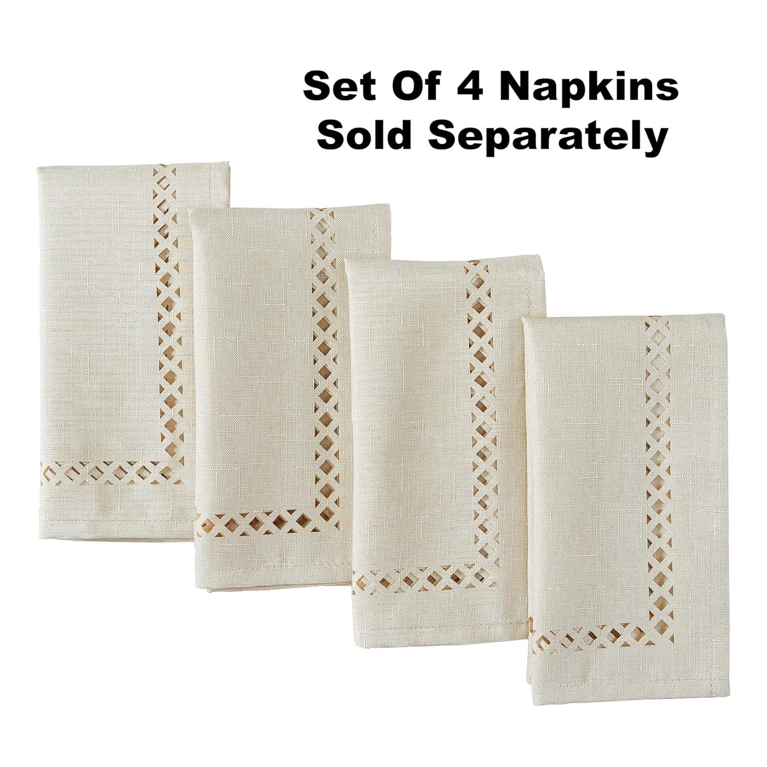 Newbridge Provence Lattice Cutwork Solid Color Textured Fabric Table Runner, 70 Inch Long, Ivory