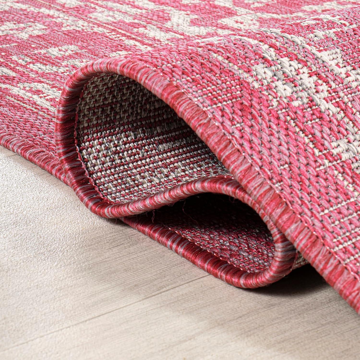 9' x 12' Malta Bohemian Medallion Textured Weave Indoor/Outdoor Area Rug, Fuchsia/Light Gray - JONATHAN Y