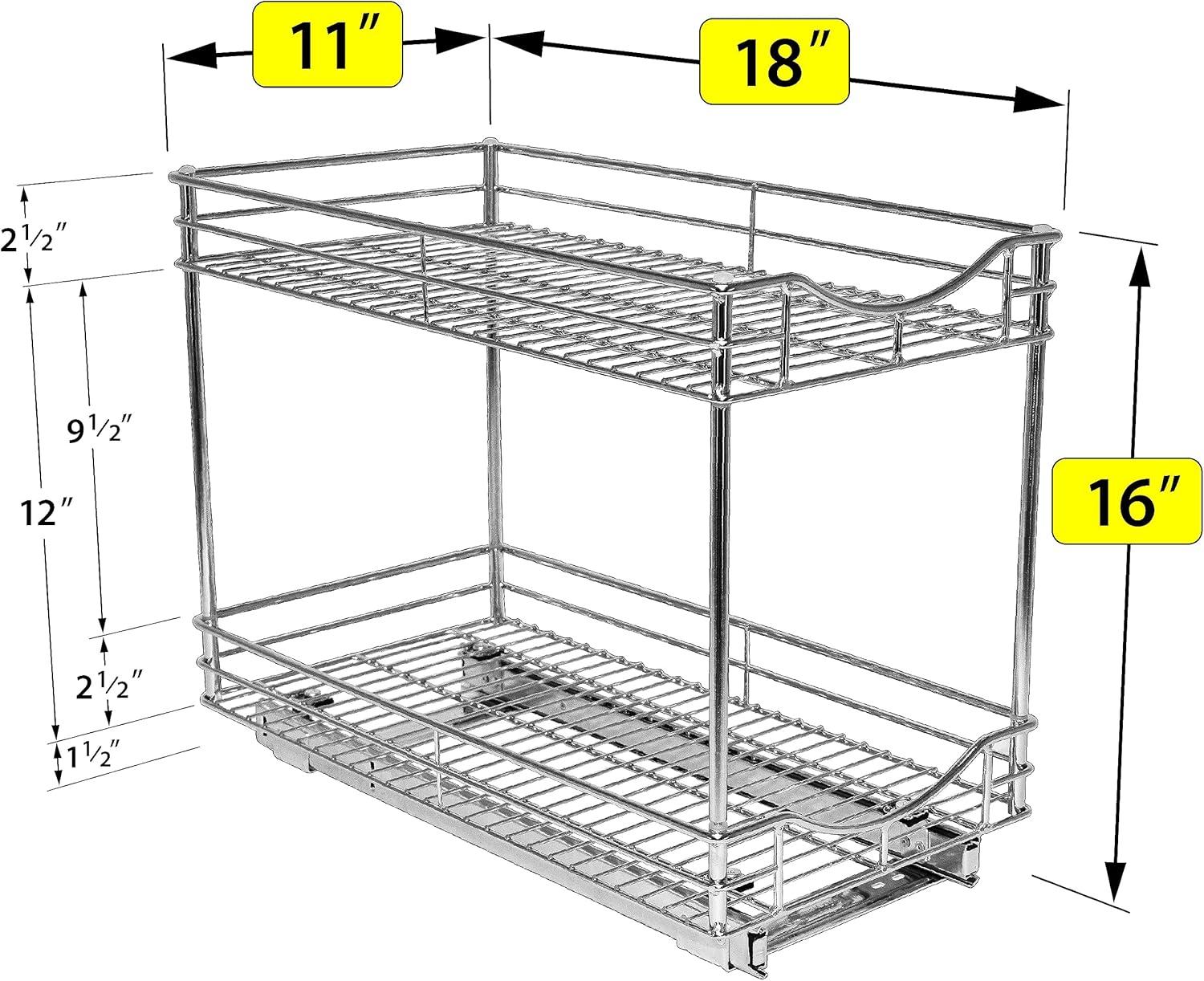 Chrome 2-Tier Pull Out Cabinet Organizer with Ball Bearing Glides