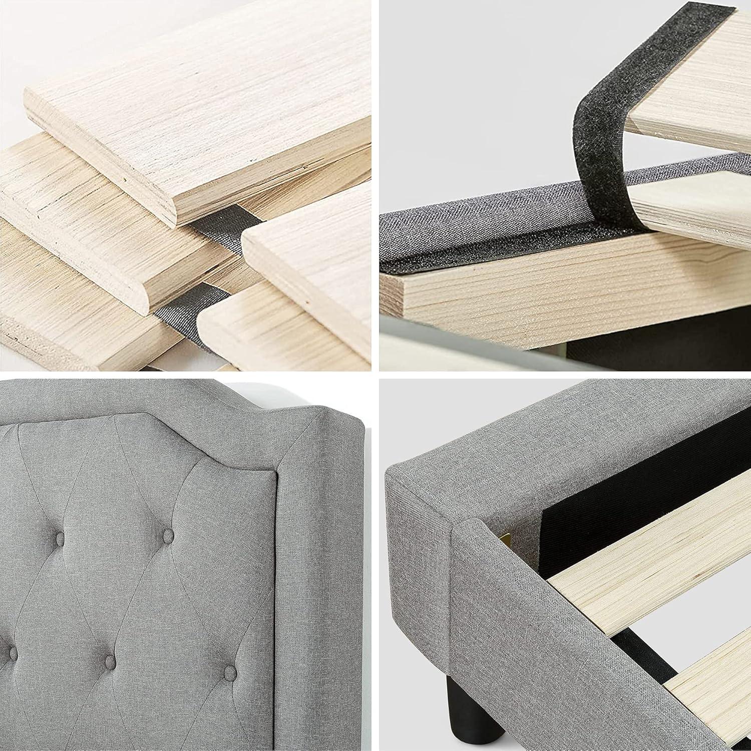 Queen-Sized Scalloped Edge Upholstered Platform Bed with Tufted Headboard