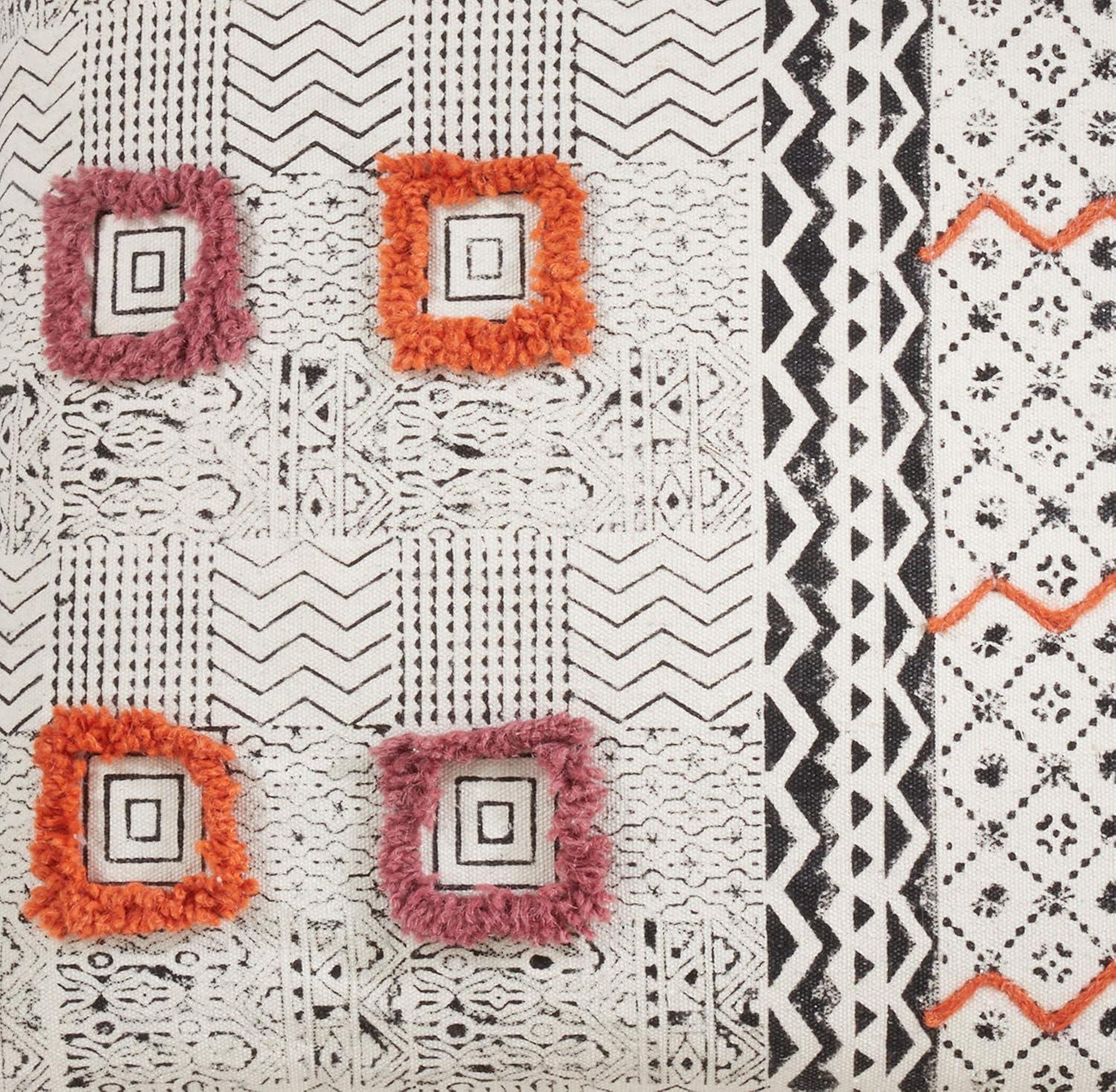 Saro Lifestyle Block Print Embroidered  Decorative Pillow Cover, Coral, 22"