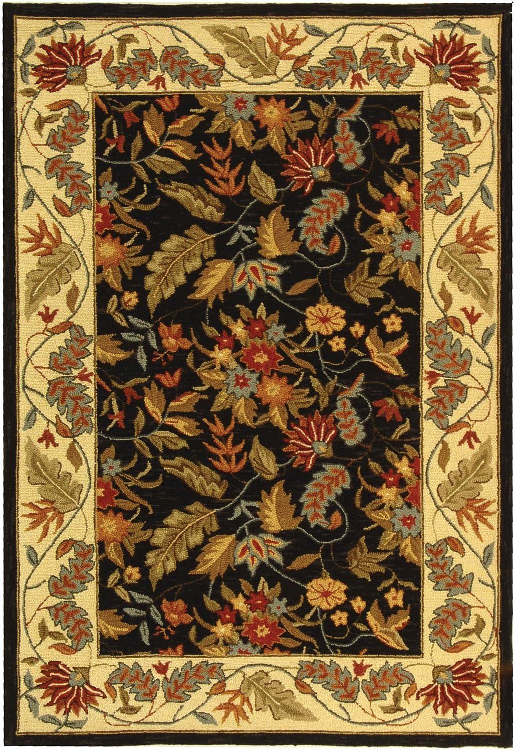 SAFAVIEH Chelsea Alaia Floral Wool Area Rug, Black, 6' x 6' Square