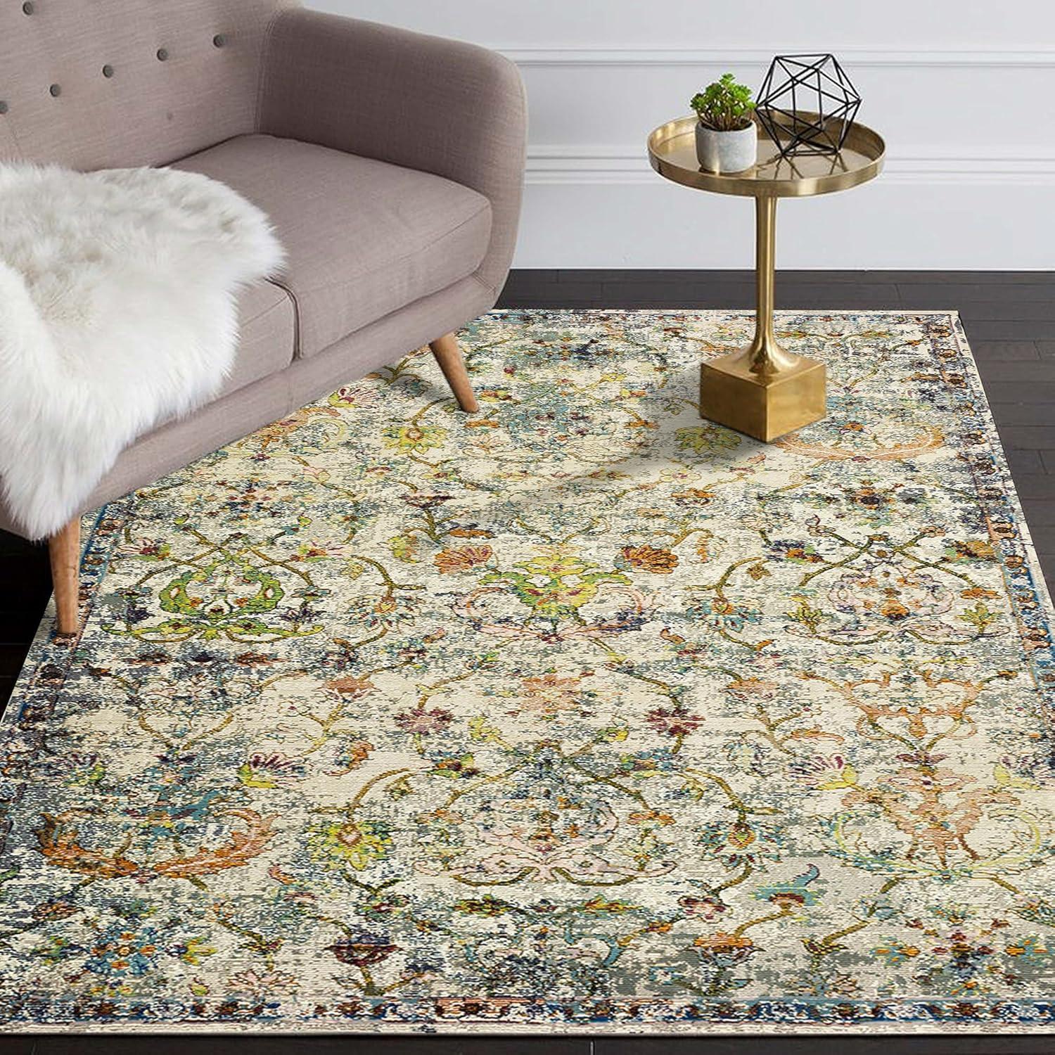 LR Home Ada 4' x 6' Green/Gray Distressed Floral Indoor Area Rug