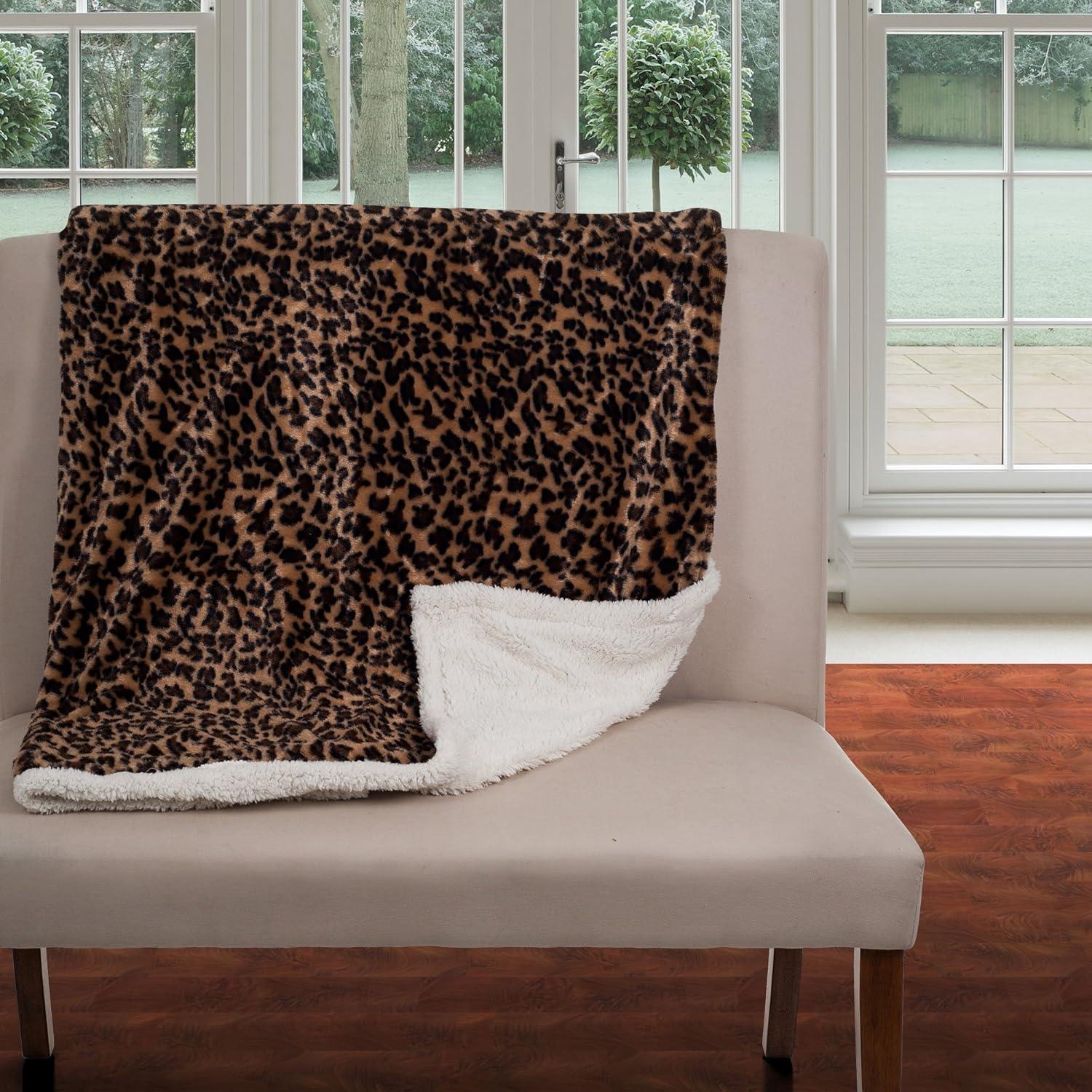 Leopard 50x60 Sherpa Fleece Blanket - Machine-Washable Reversible Throw - Fluffy Blanket