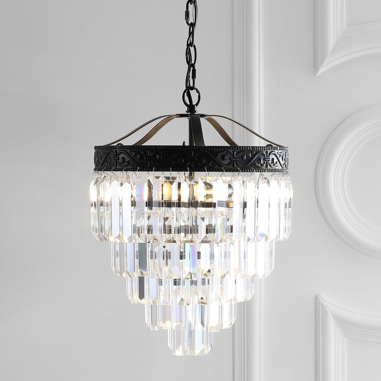 Wyatt 12" 2-Light Crystal LED Chandelier, Bronze/ Clear