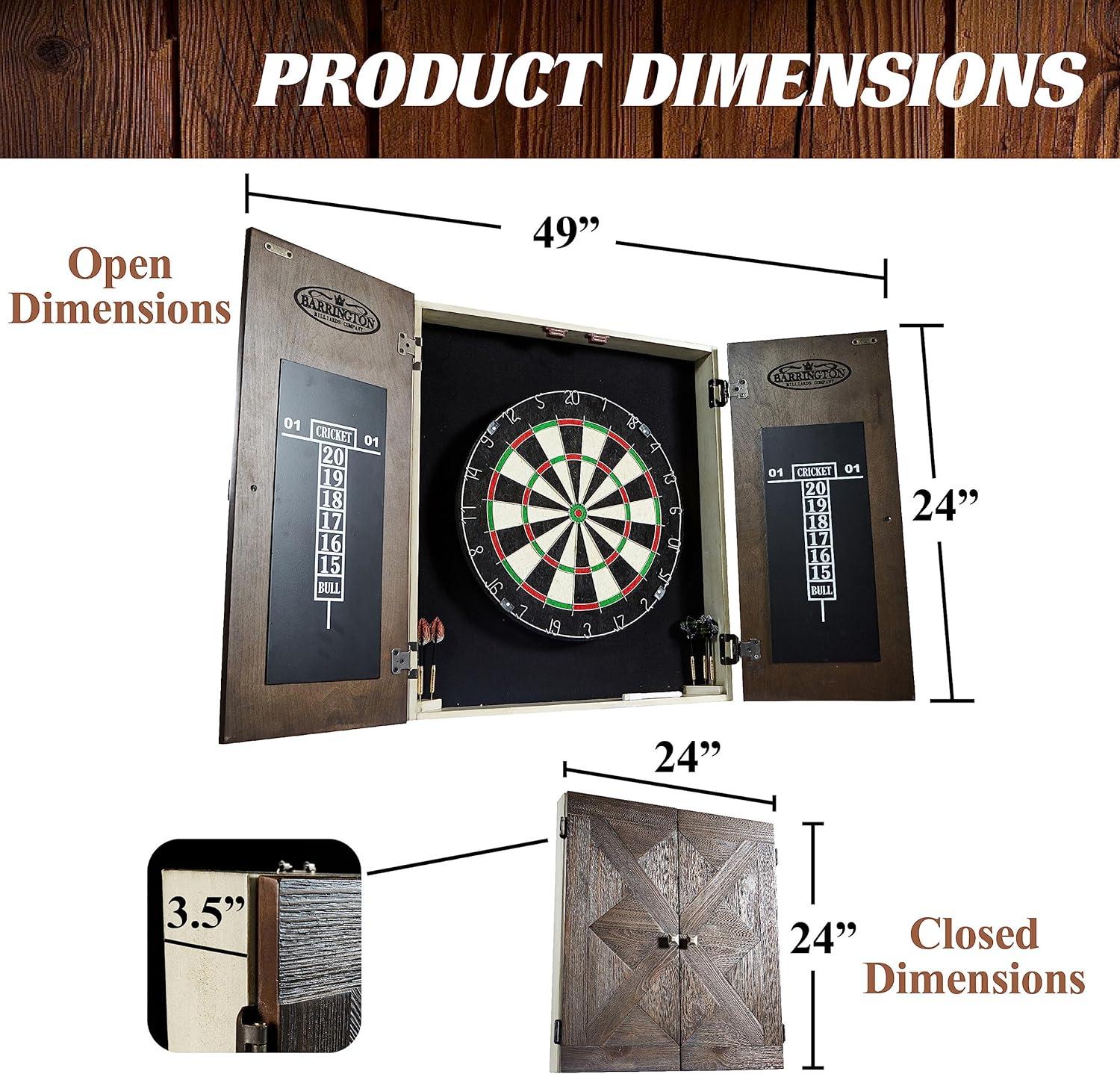 Bellevue Rustic Wood Dartboard Cabinet with Bristle Board and Darts