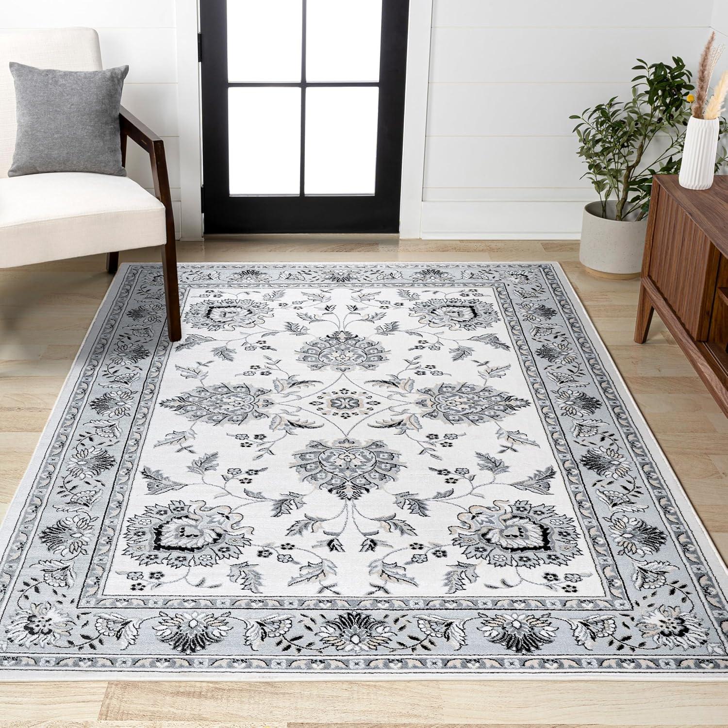 5'x 8' Cherie French Cottage Area Rug, Cream/Light Gray - JONATHAN Y