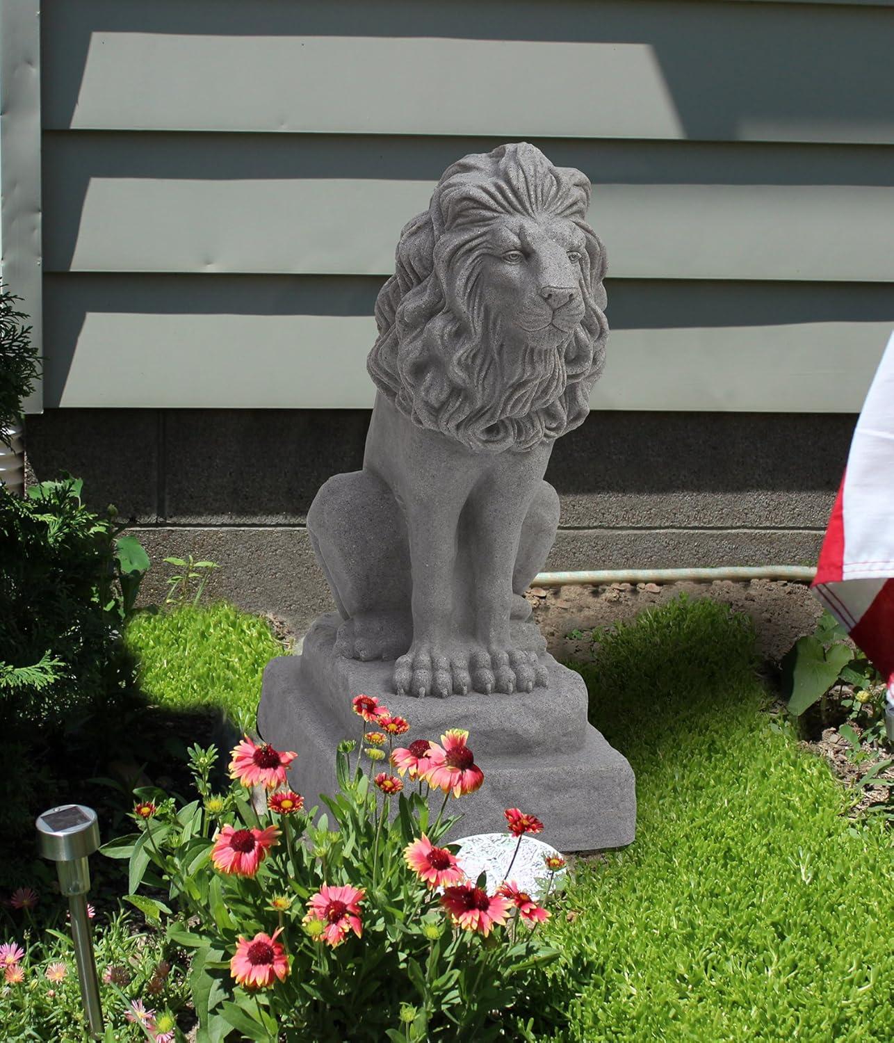 Guardian Lion 28" Natural Granite Resin Garden Statue